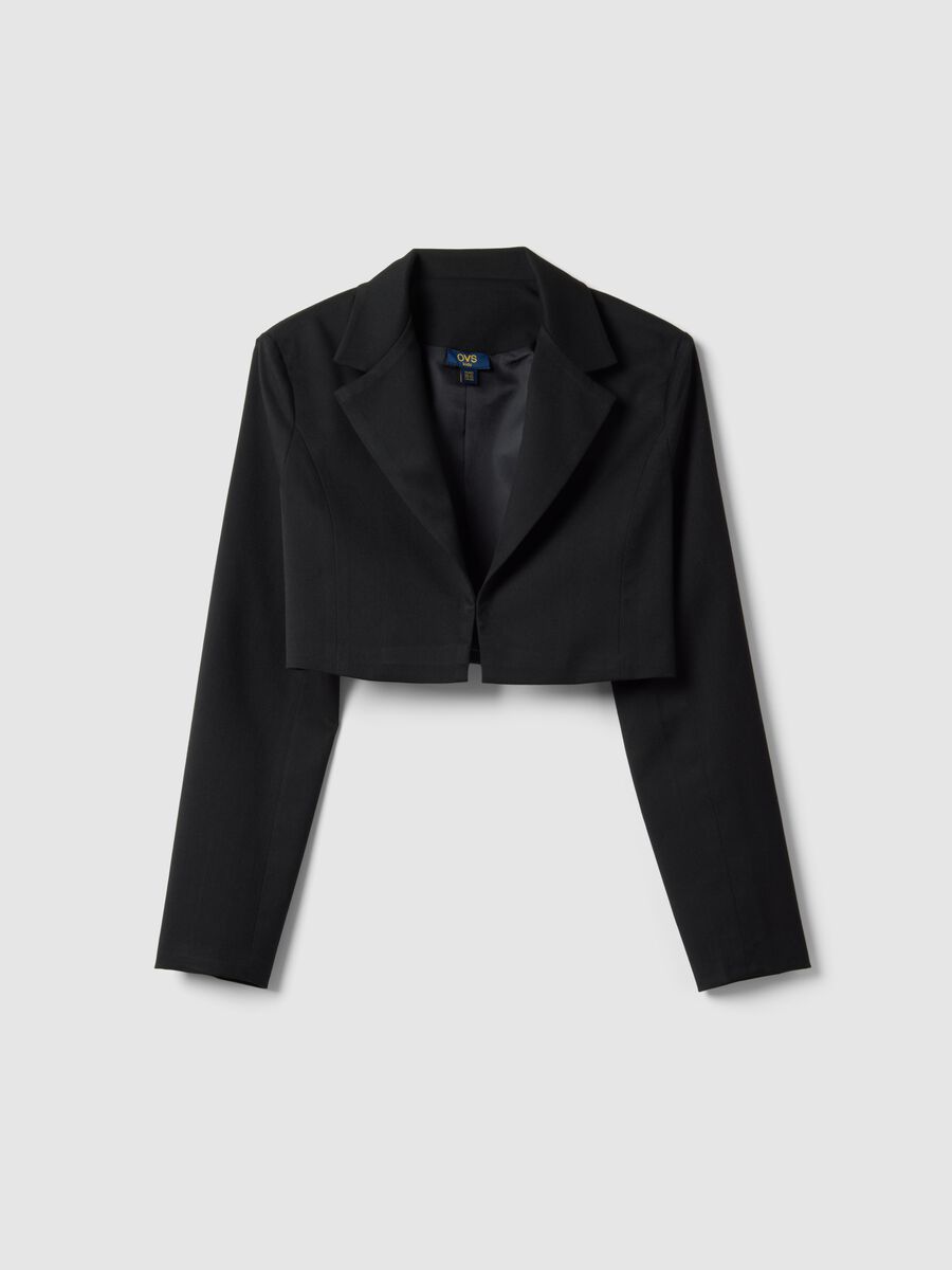 Girls' black cropped blazer, regular fit_0