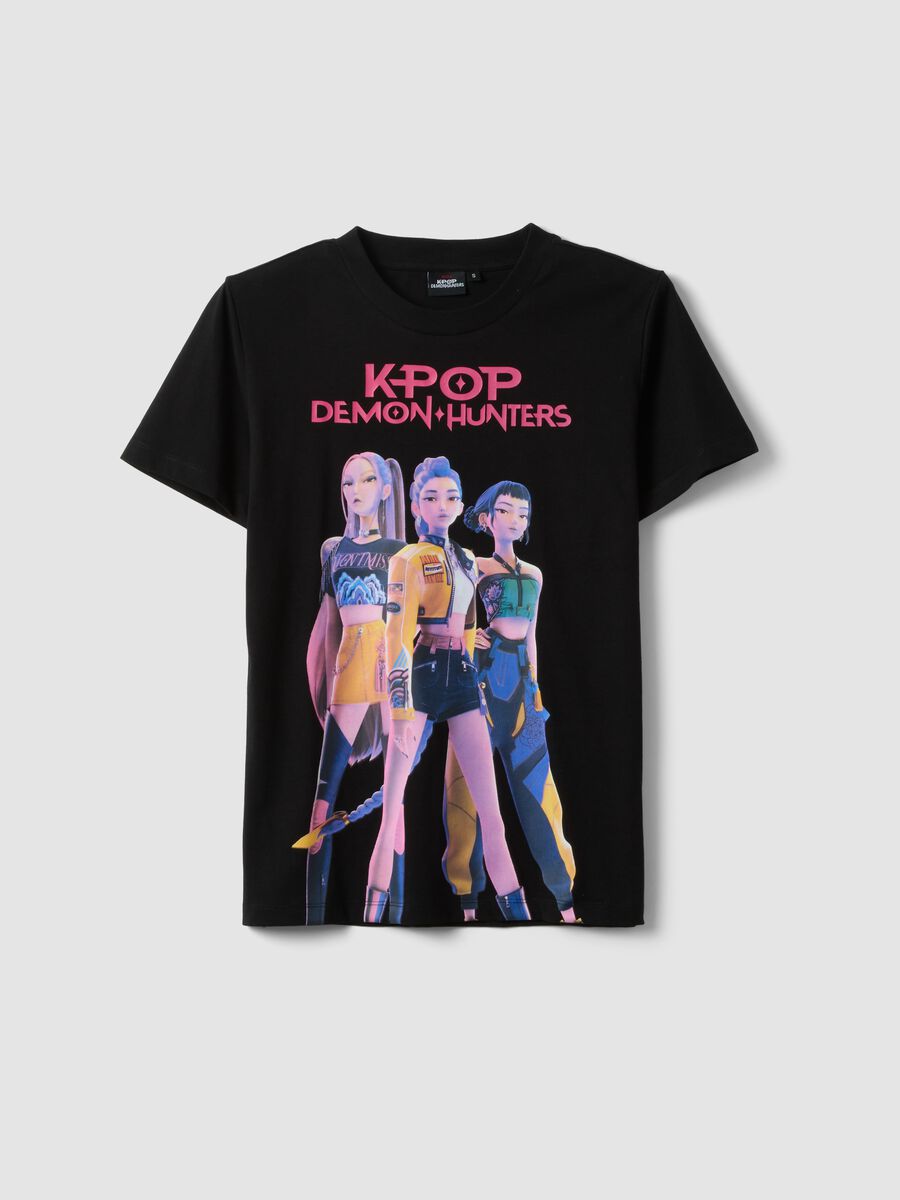 T-shirt in puro cotone nero regular fit con stampa K-Pop Demon Hunters_4