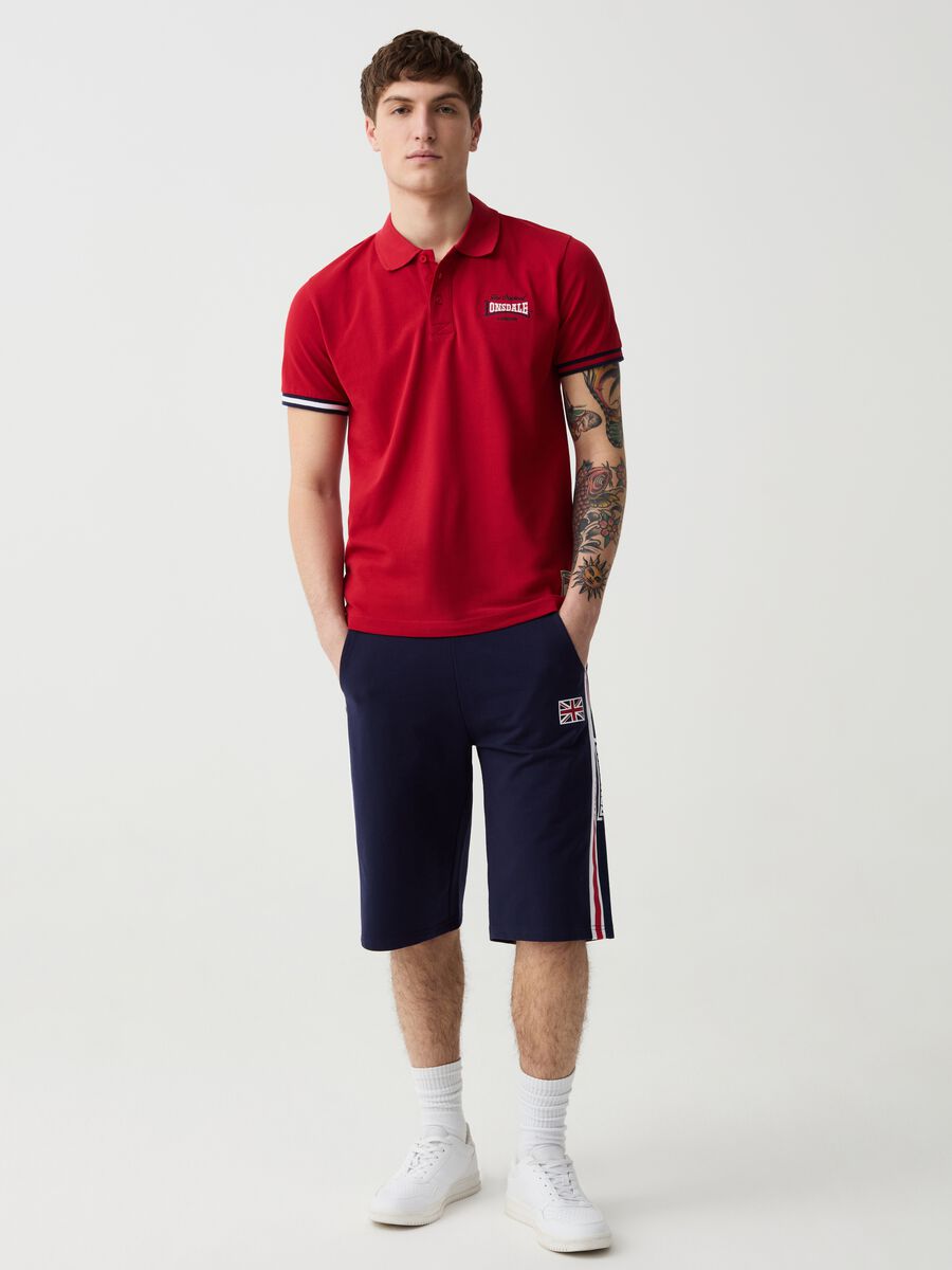 Bermuda joggers with logo print and contrasting bands_0