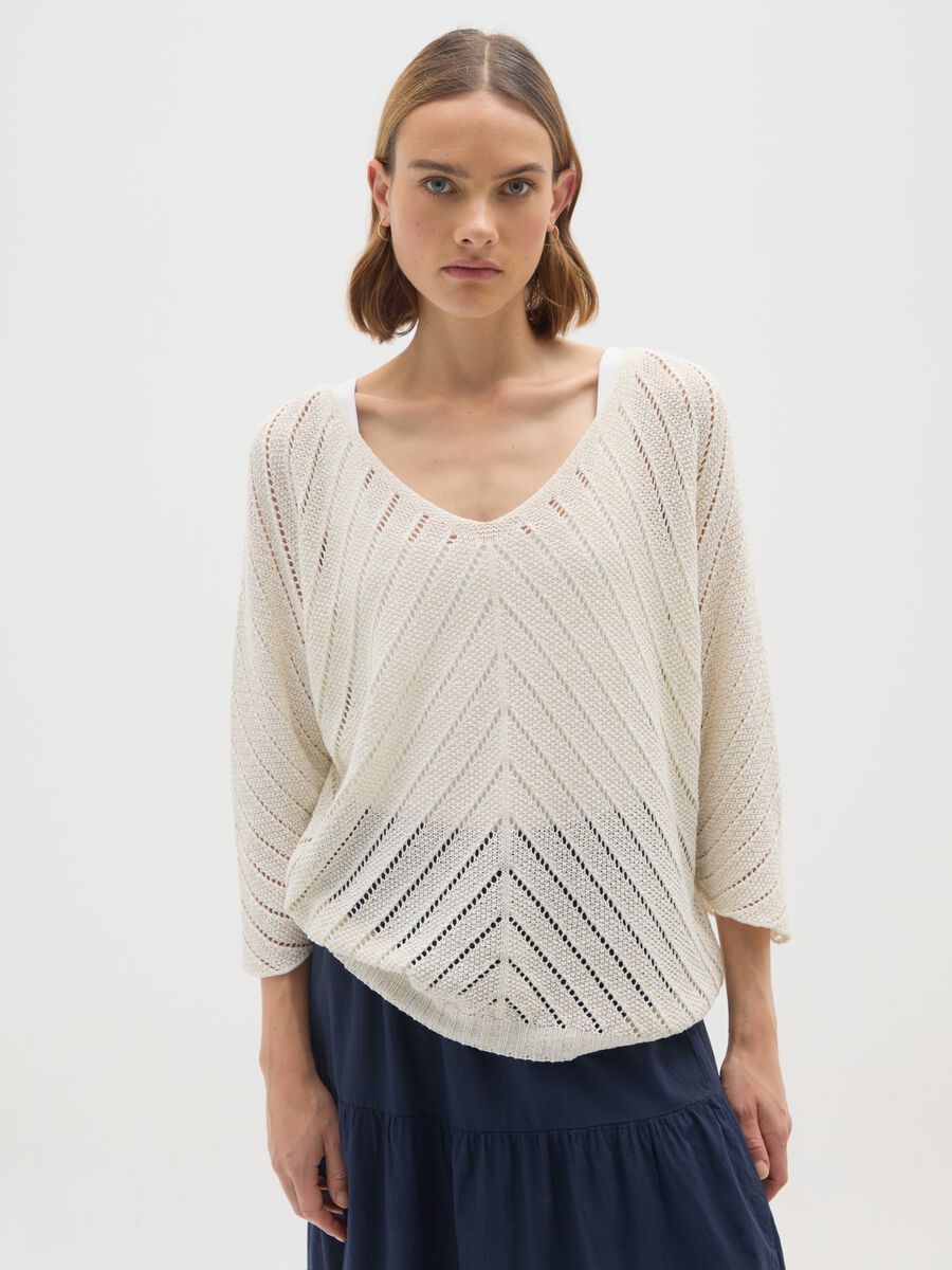 Beige regular fit sweater_0