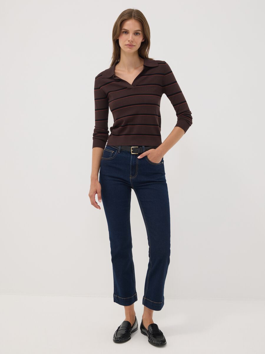 Brown viscose-blend polo-collar jumper, regular fit_2