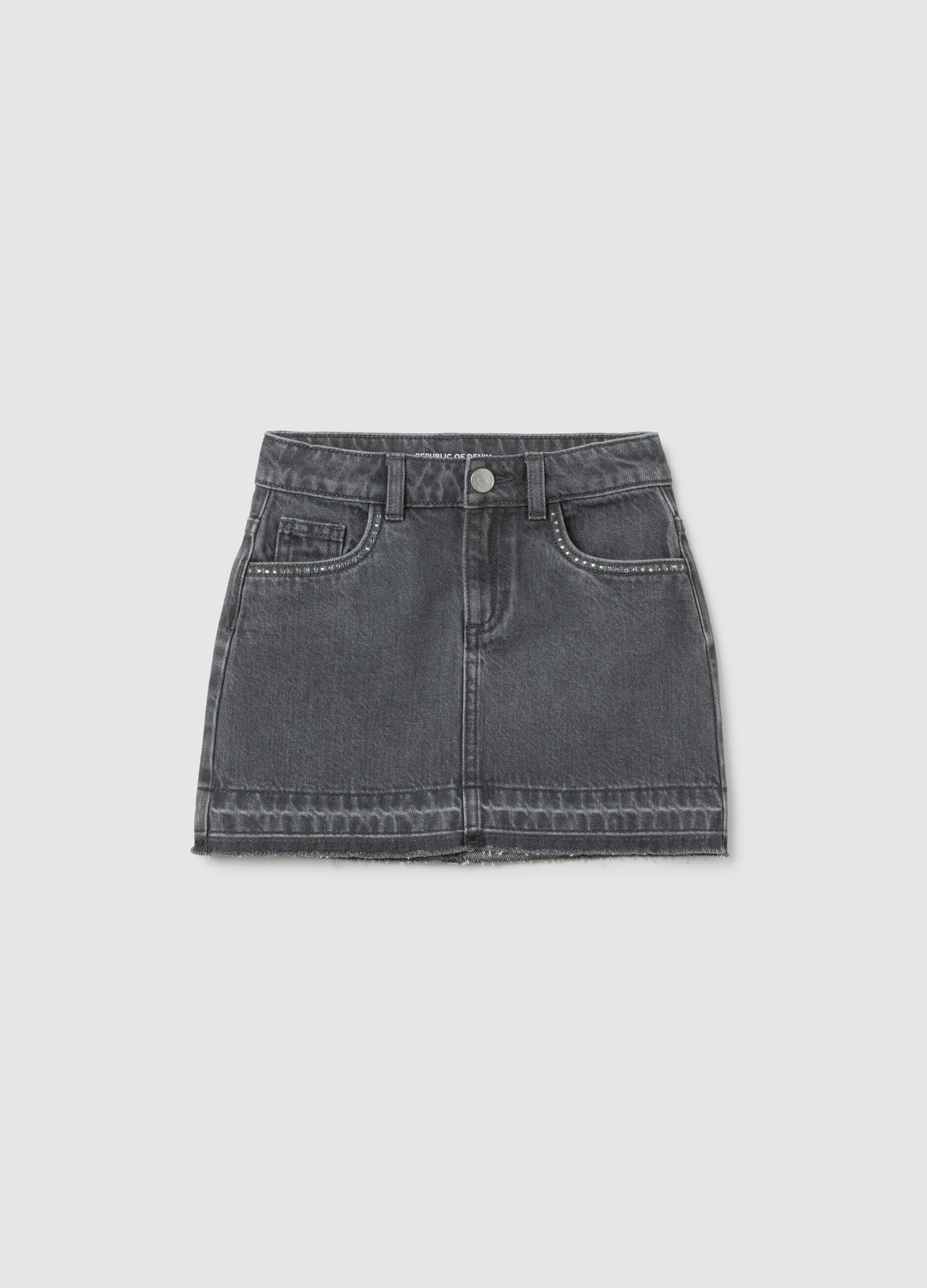Girls' pure cotton grey skirt with rhinestones