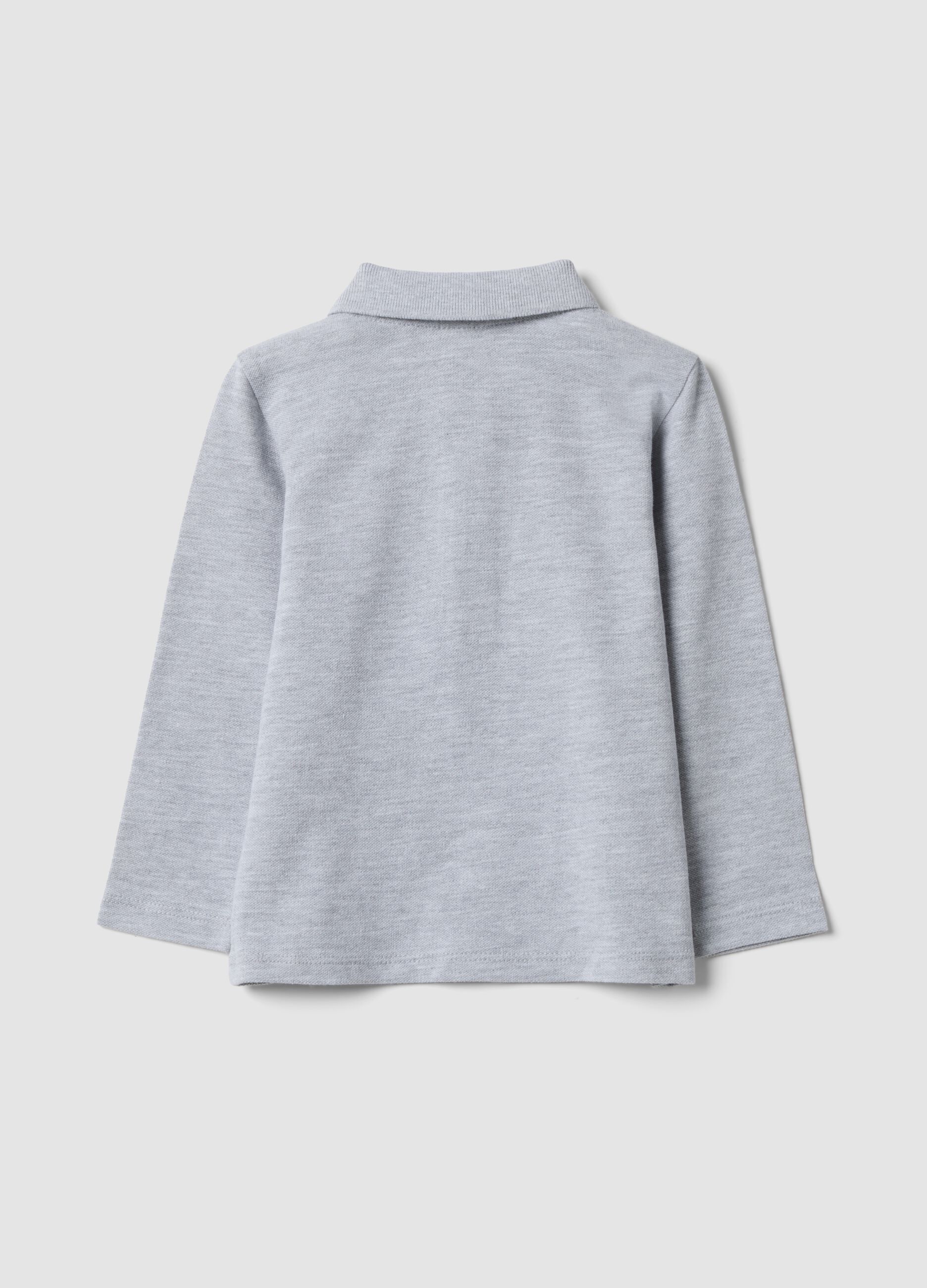 Grey organic cotton long-sleeve polo shirt