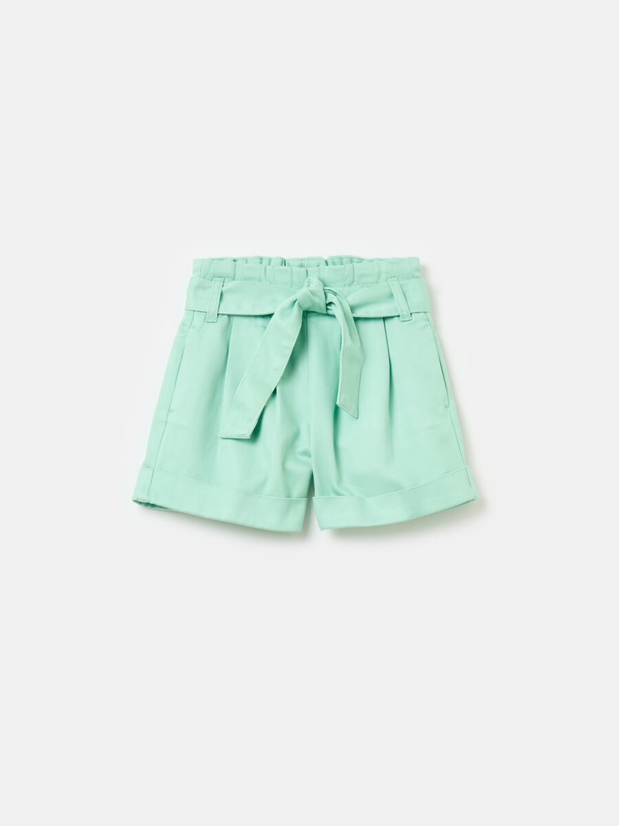 Paper bag shorts in drill with belt_0
