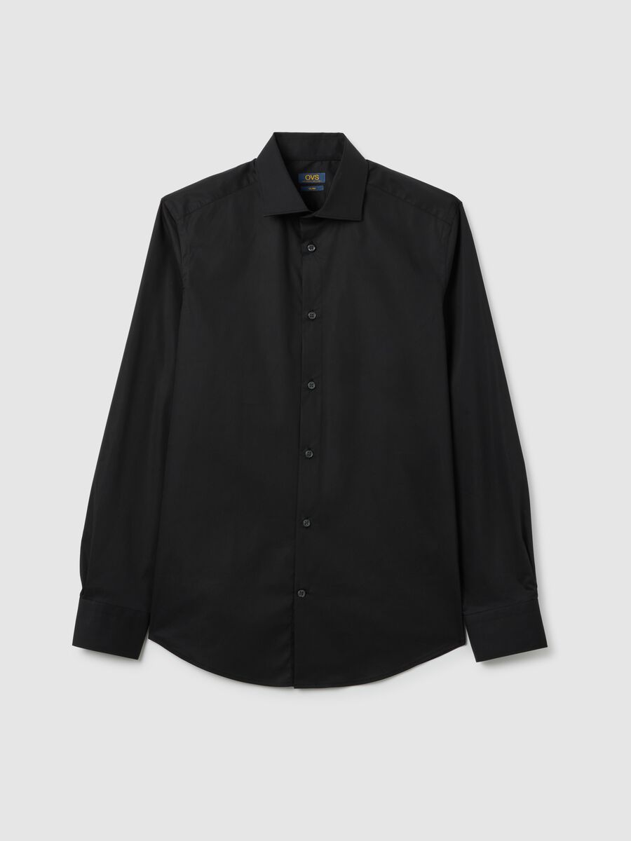 Men’s slim fit black cotton blend shirt_4