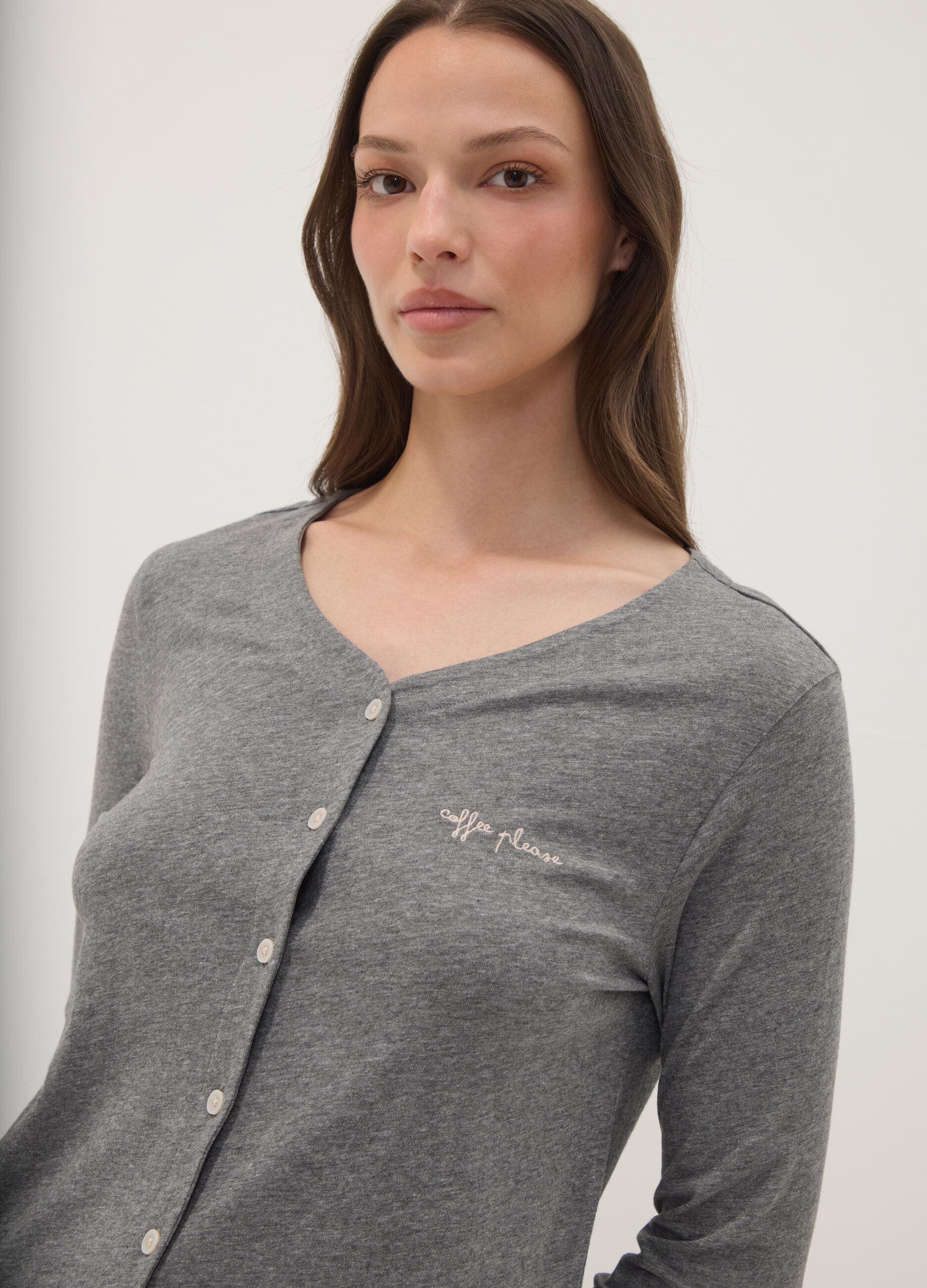 T-shirt pigiama grigio in misto cotone viscosa