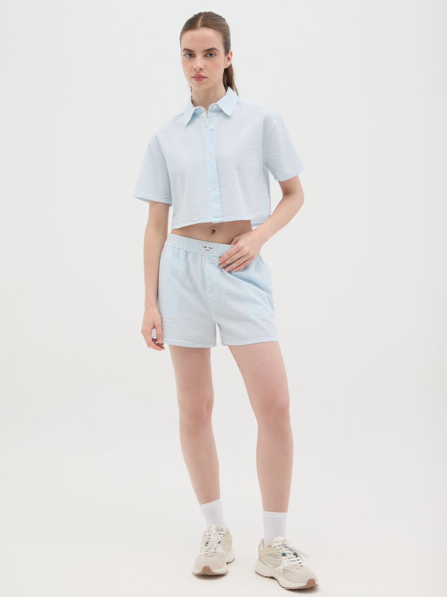 Sky Blue Seersucker Crop Shirt_1