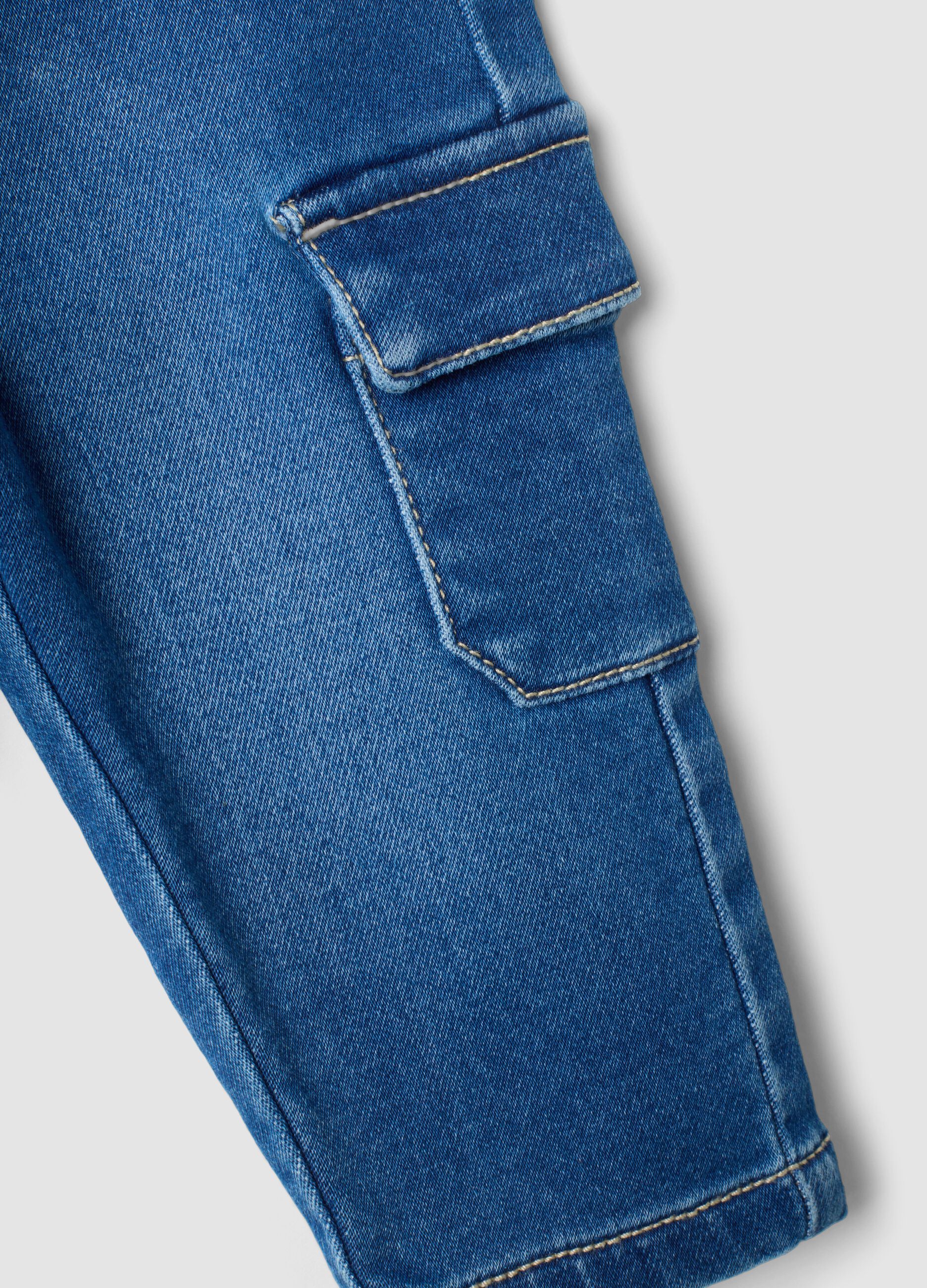 Baby Boys&rsquo; Blue Stretch Cotton Cargo Pocket Trousers