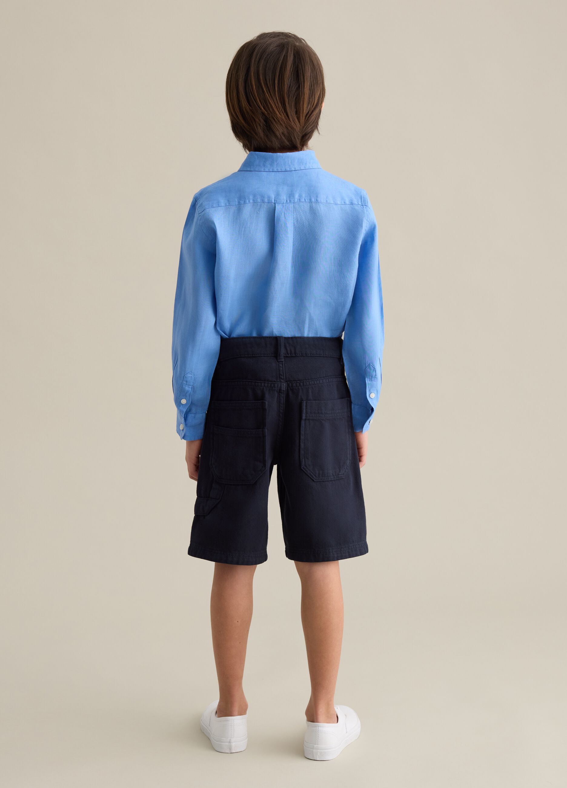 Blue Bermuda shorts in drill with five pockets