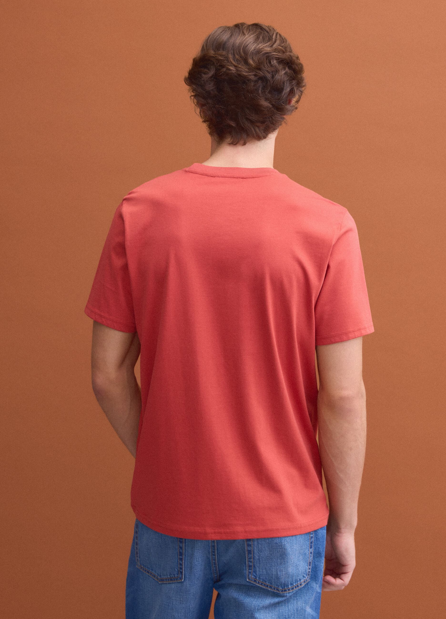 Red Supima cotton crew-neck T-shirt, regular fit