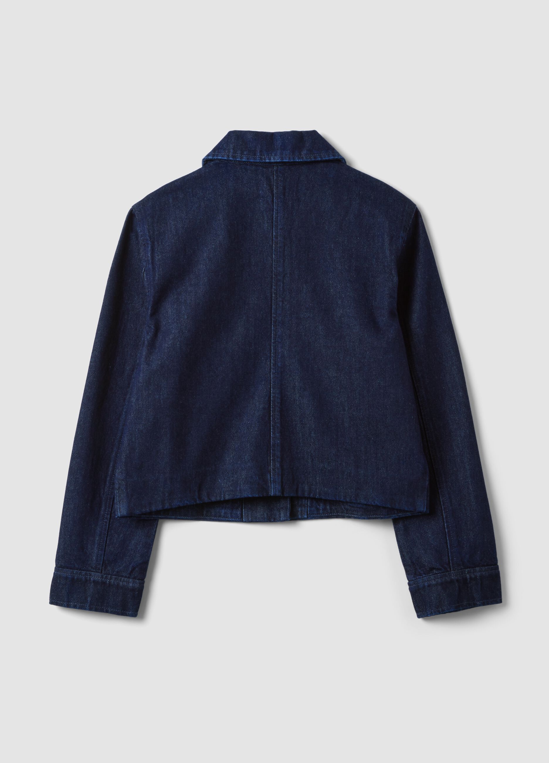 Blue cropped pure cotton denim jacket, regular fit