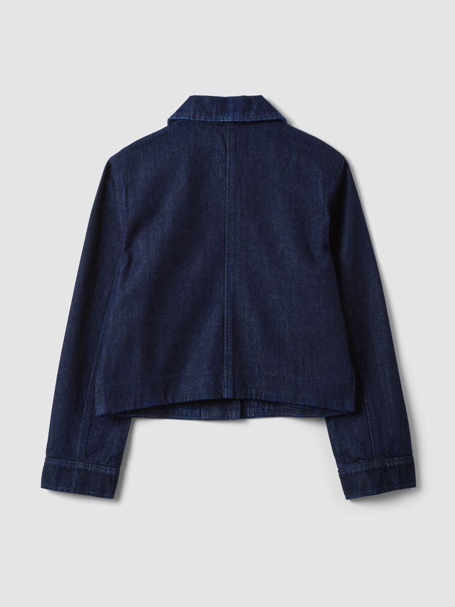 Blue cropped pure cotton denim jacket, regular fit_6