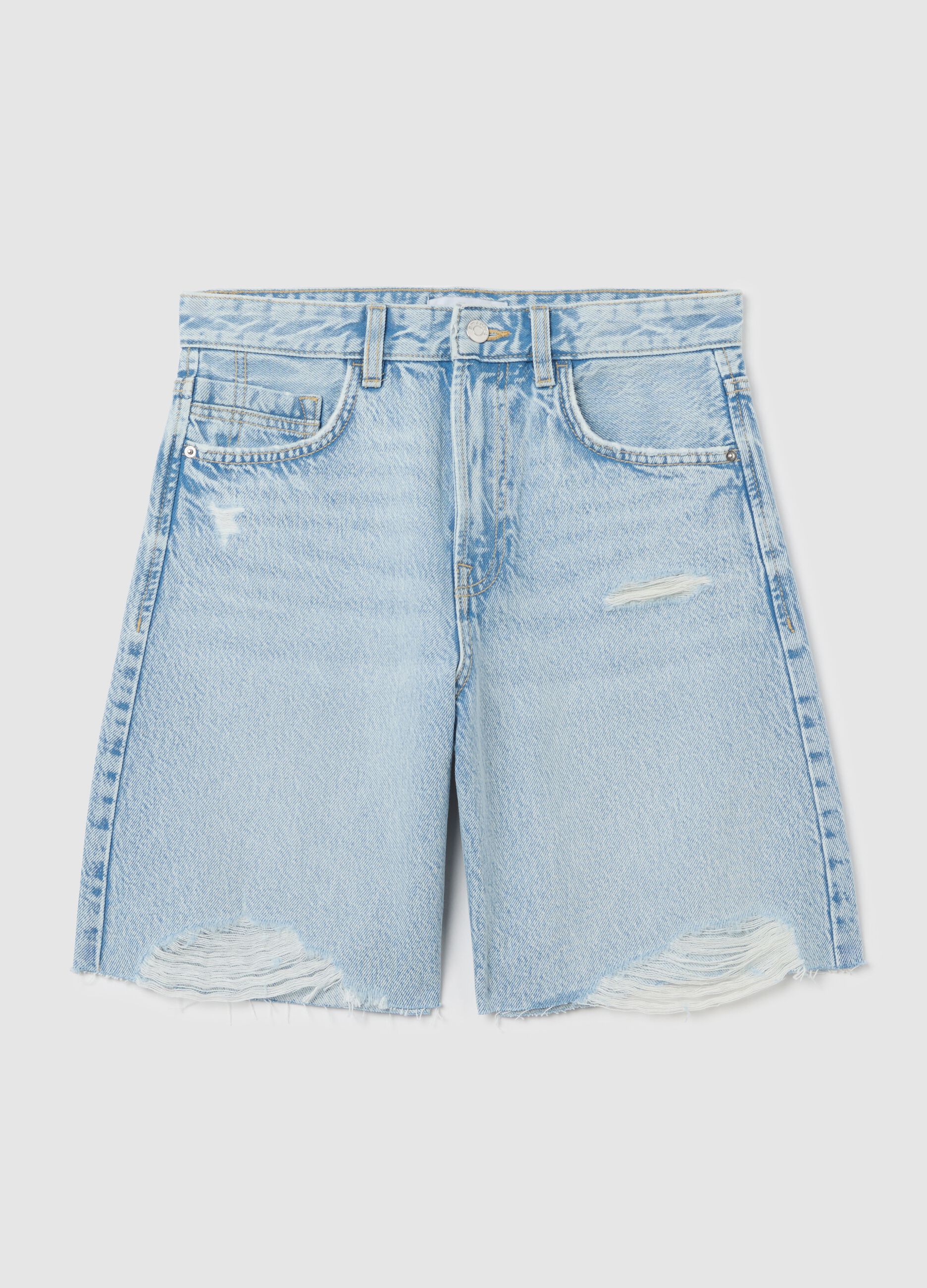 Shorts da donna in puro cotone azzurro regular fit