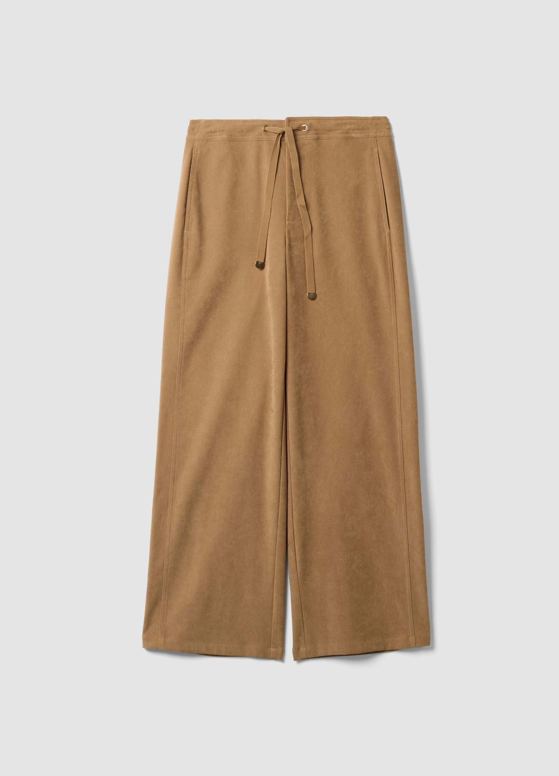 Beige stretch-fabric straight-fit trousers