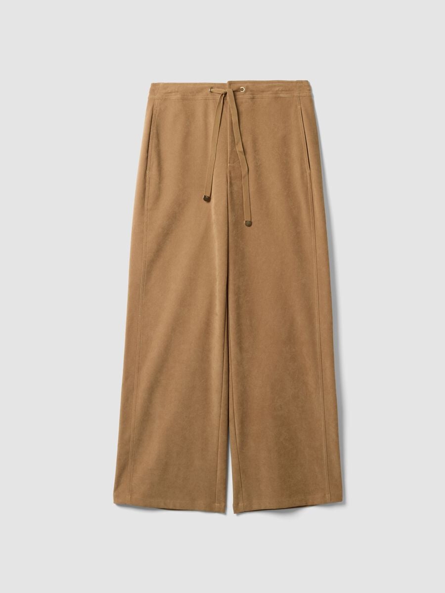 Beige stretch-fabric straight-fit trousers_4