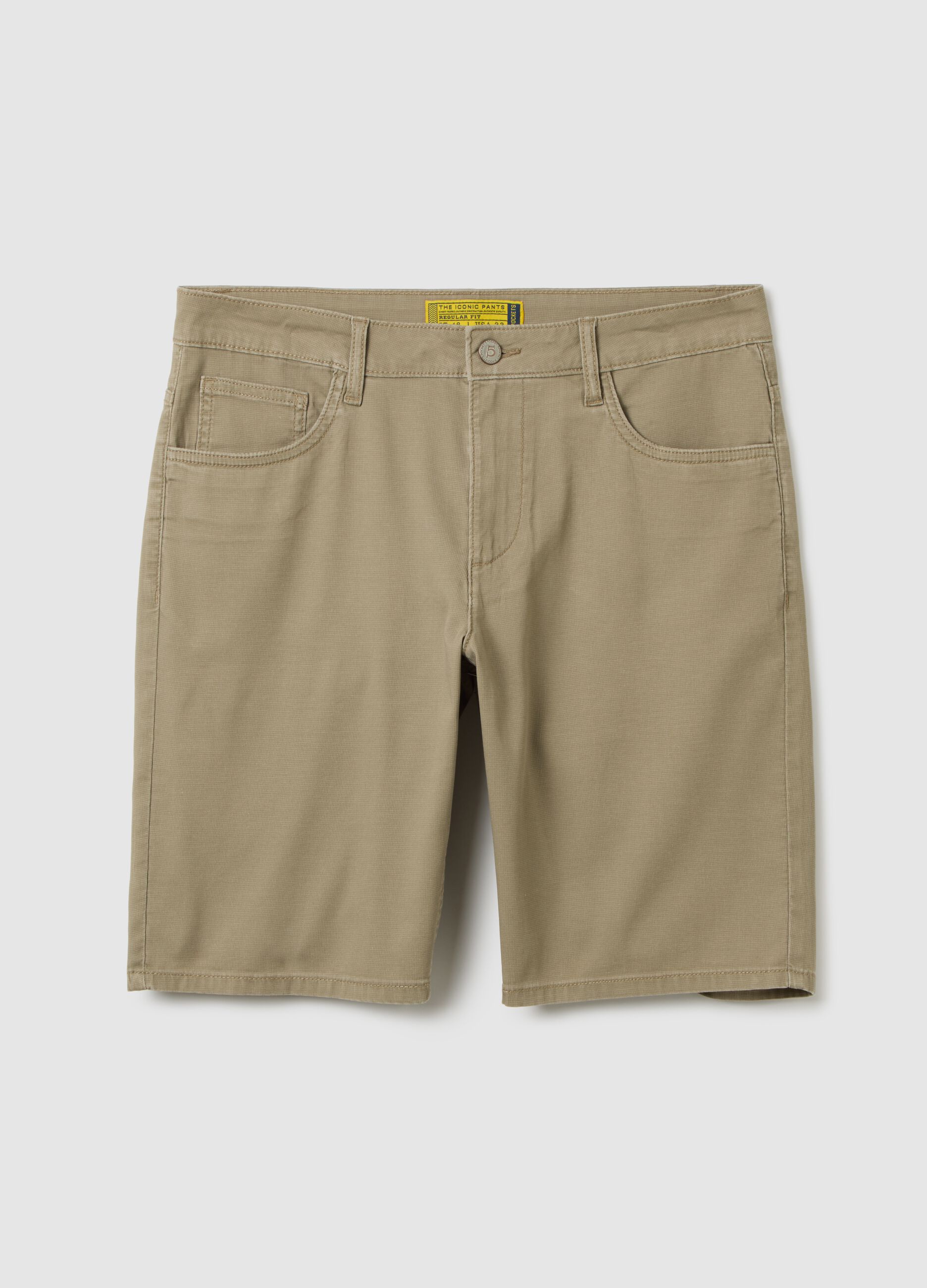 Men's beige regular fit stretch cotton shorts