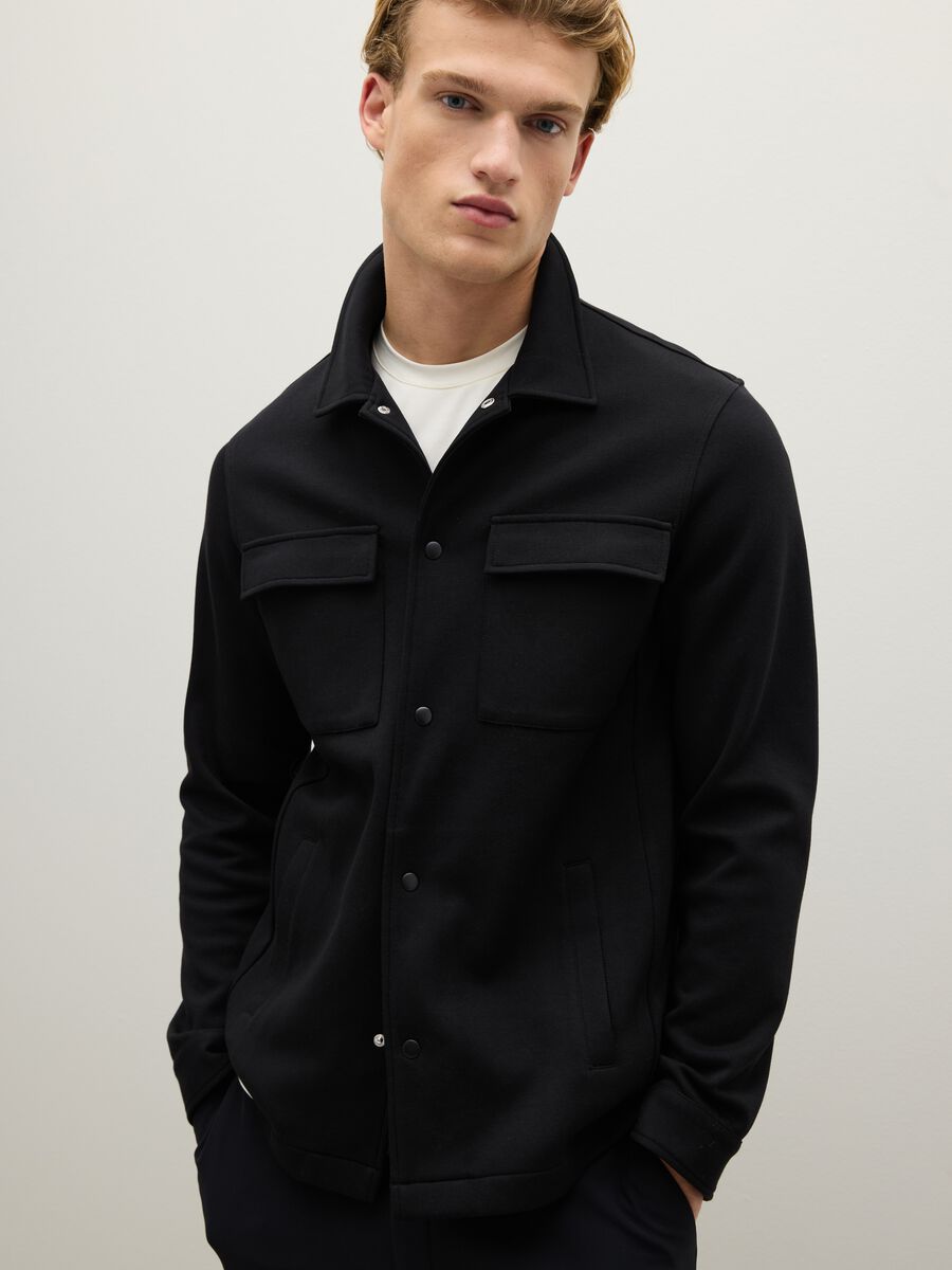 Black cotton blend sweatshirt with buttons_3