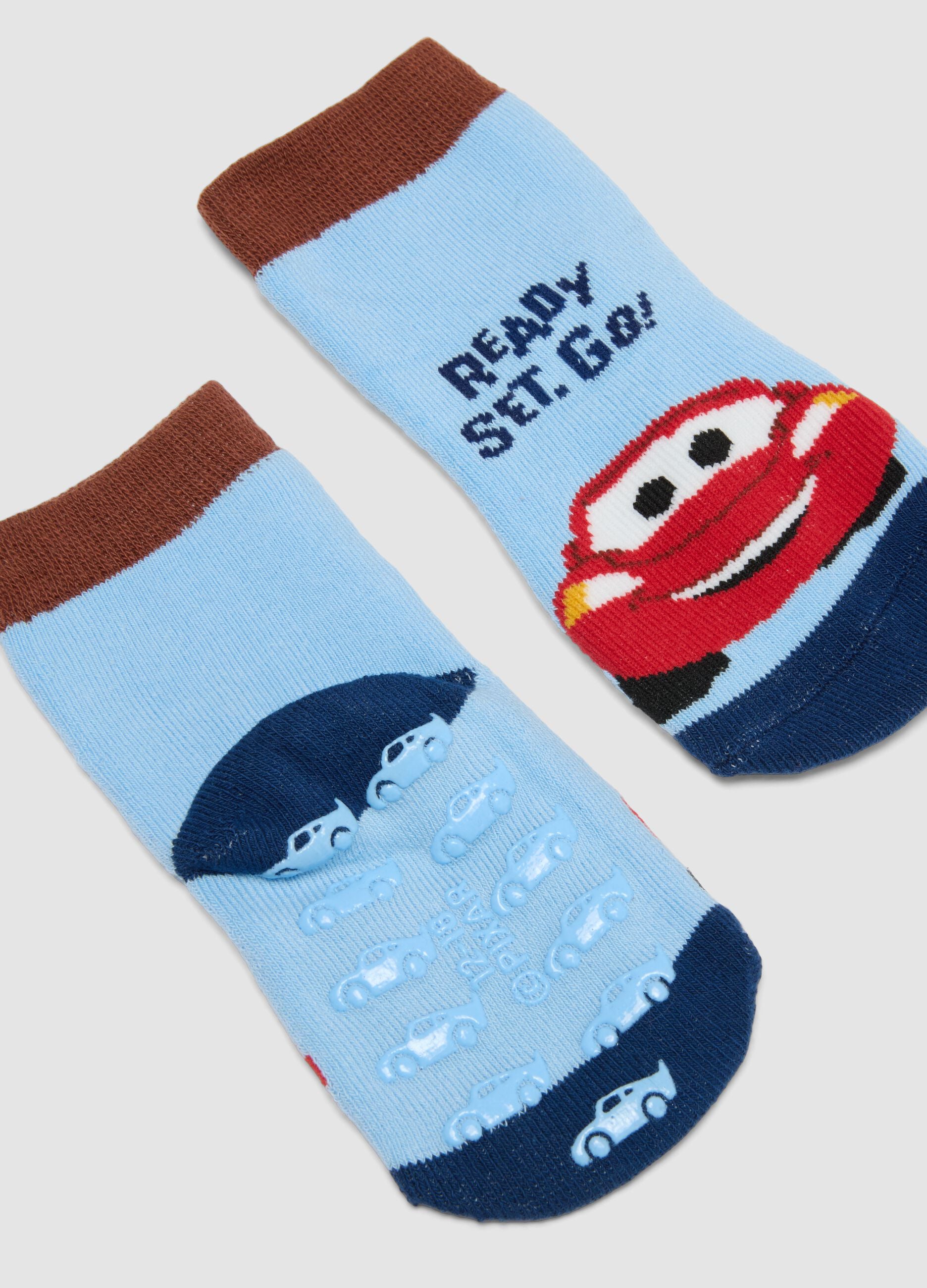 2-pack of non-slip organic stretch cotton socks with Cars print