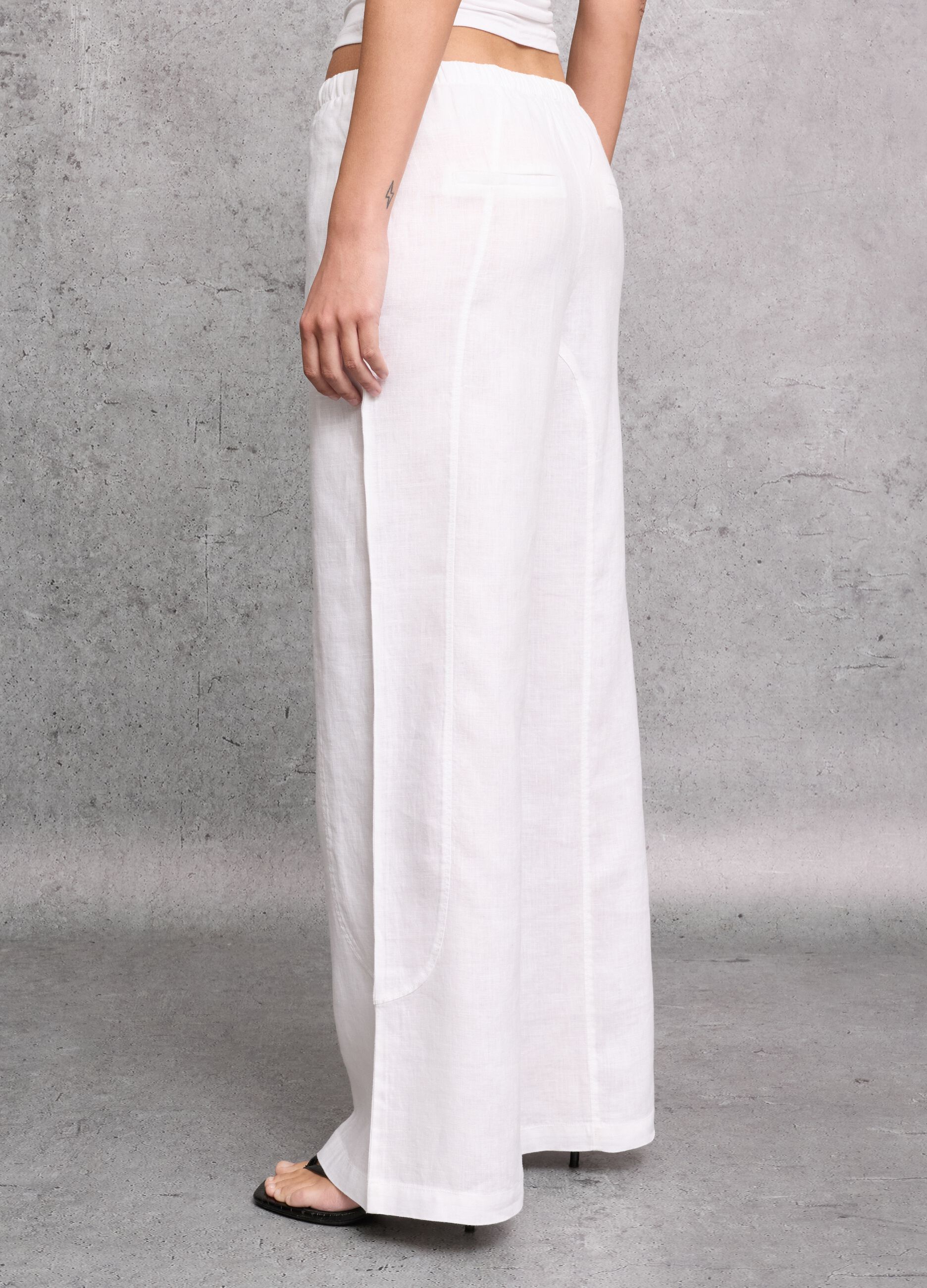 100% Linen Wide-Leg Trousers White