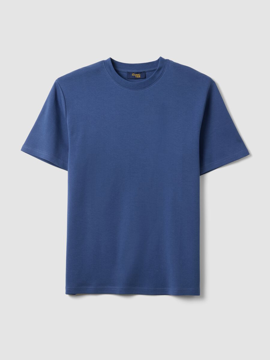 Short-sleeve pure cotton blue relaxed fit T-shirt_4