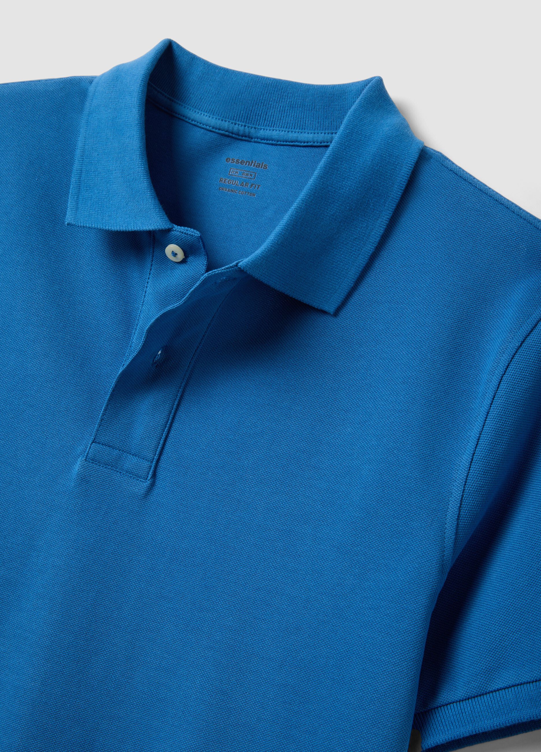 Navy blue organic cotton regular-fit short-sleeve polo