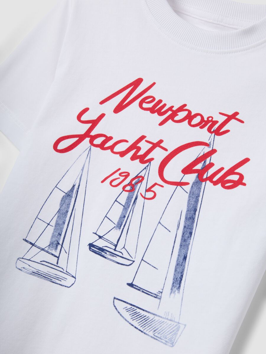 White pure cotton boys&rsquo; T-shirt with sailing print_3