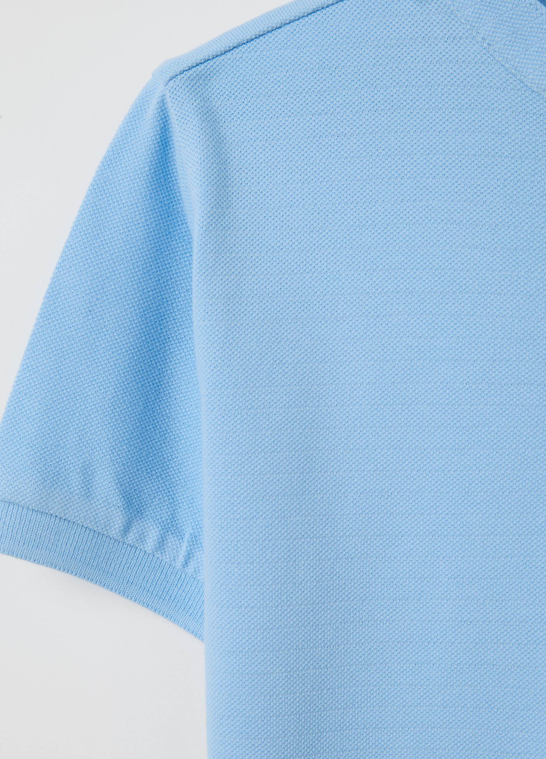 Light blue polo shirt in cotton with Mandarin collar