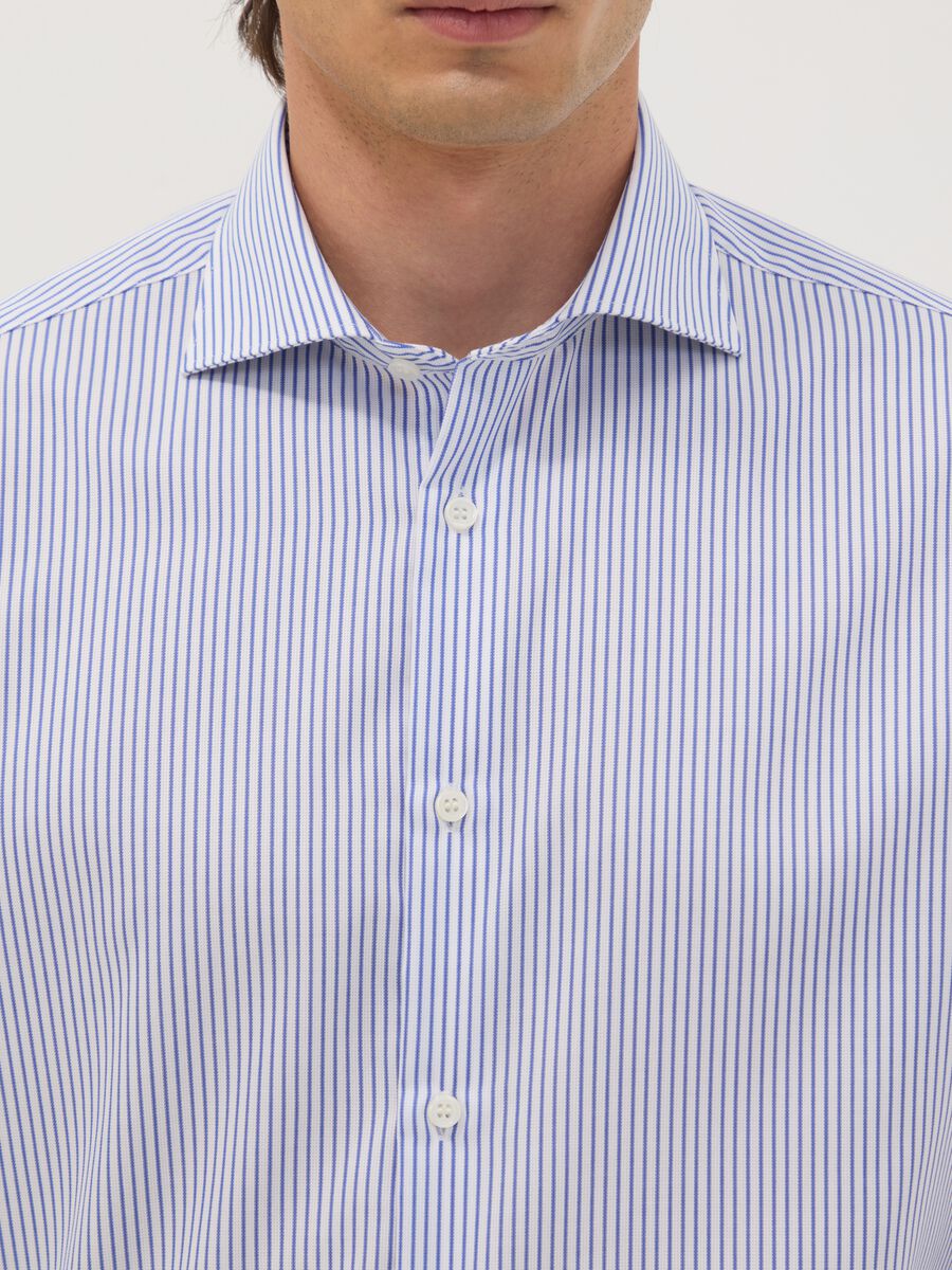 Light blue striped pure cotton dobby shirt with French collar, non-iron_1