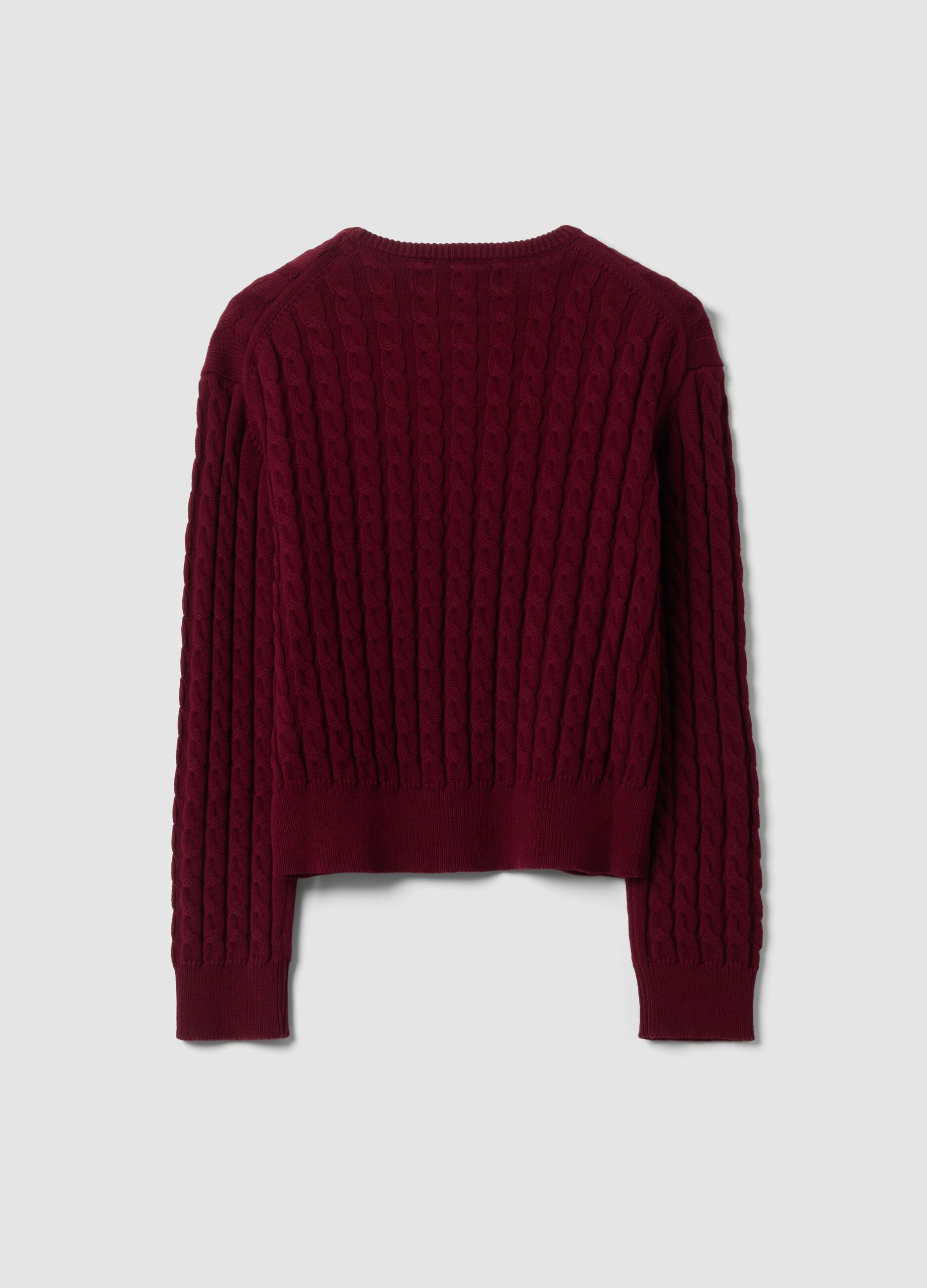 Red crew-neck pure cotton cable-knit jumper, regular fit