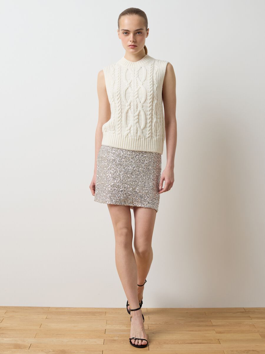 Beige Miniskirt with Sequins_0