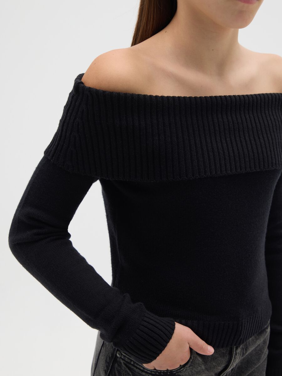 Black sweater with shawl collar for girls regular fit_2