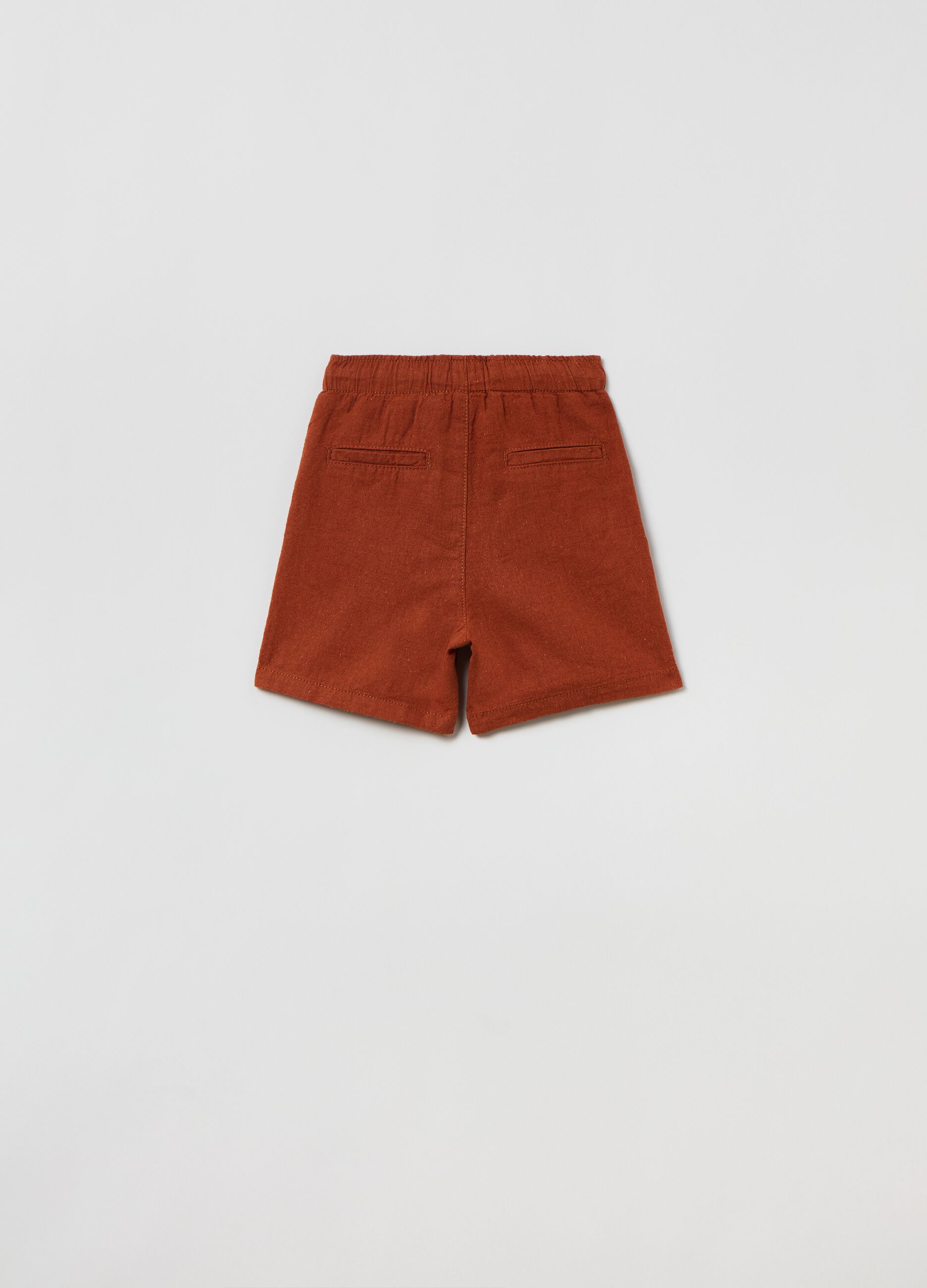 Shorts in lino e cotone con coulisse_1