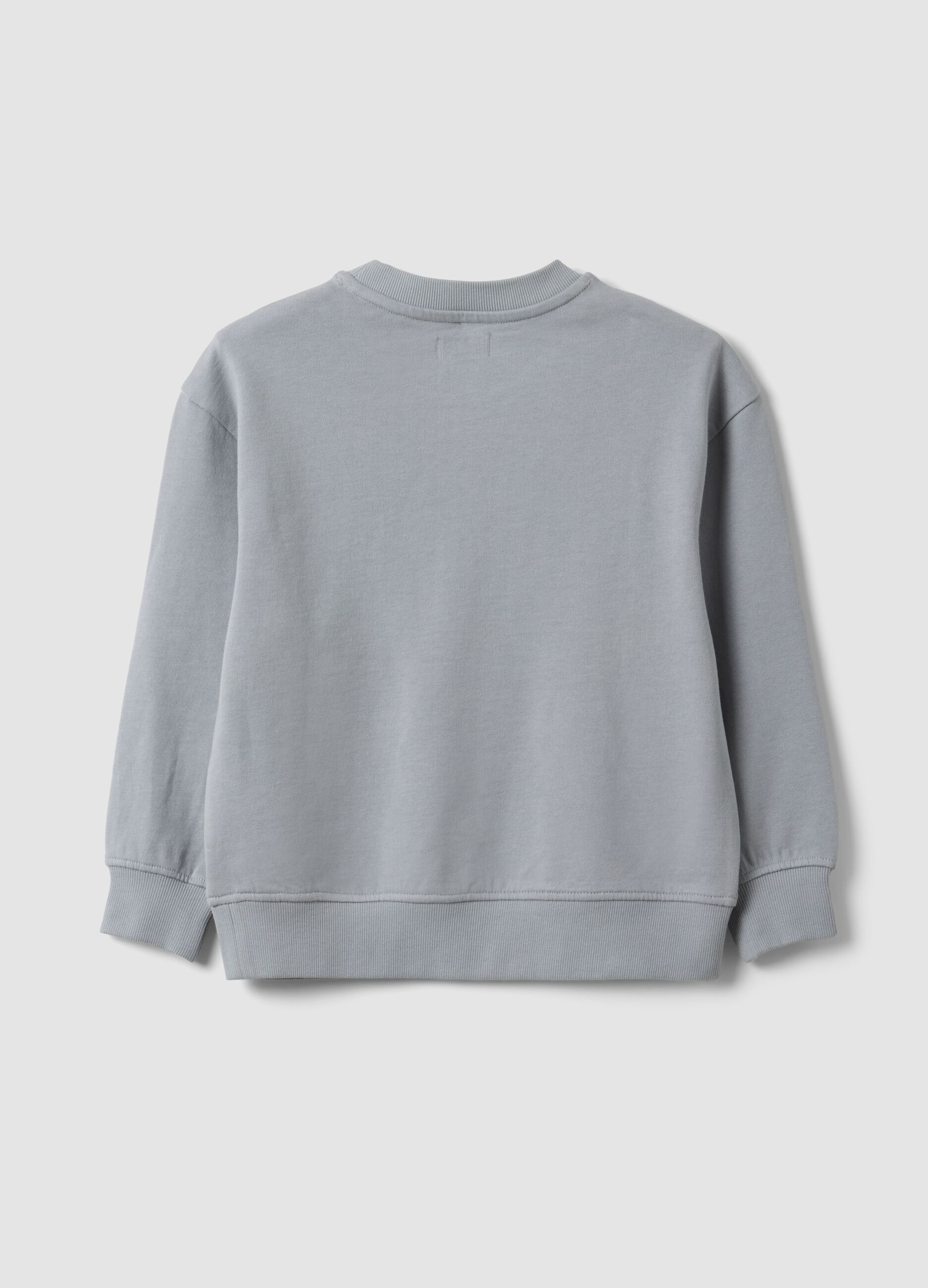 Grey oversized pure cotton hoodie with print and kangaroo pocket for boys