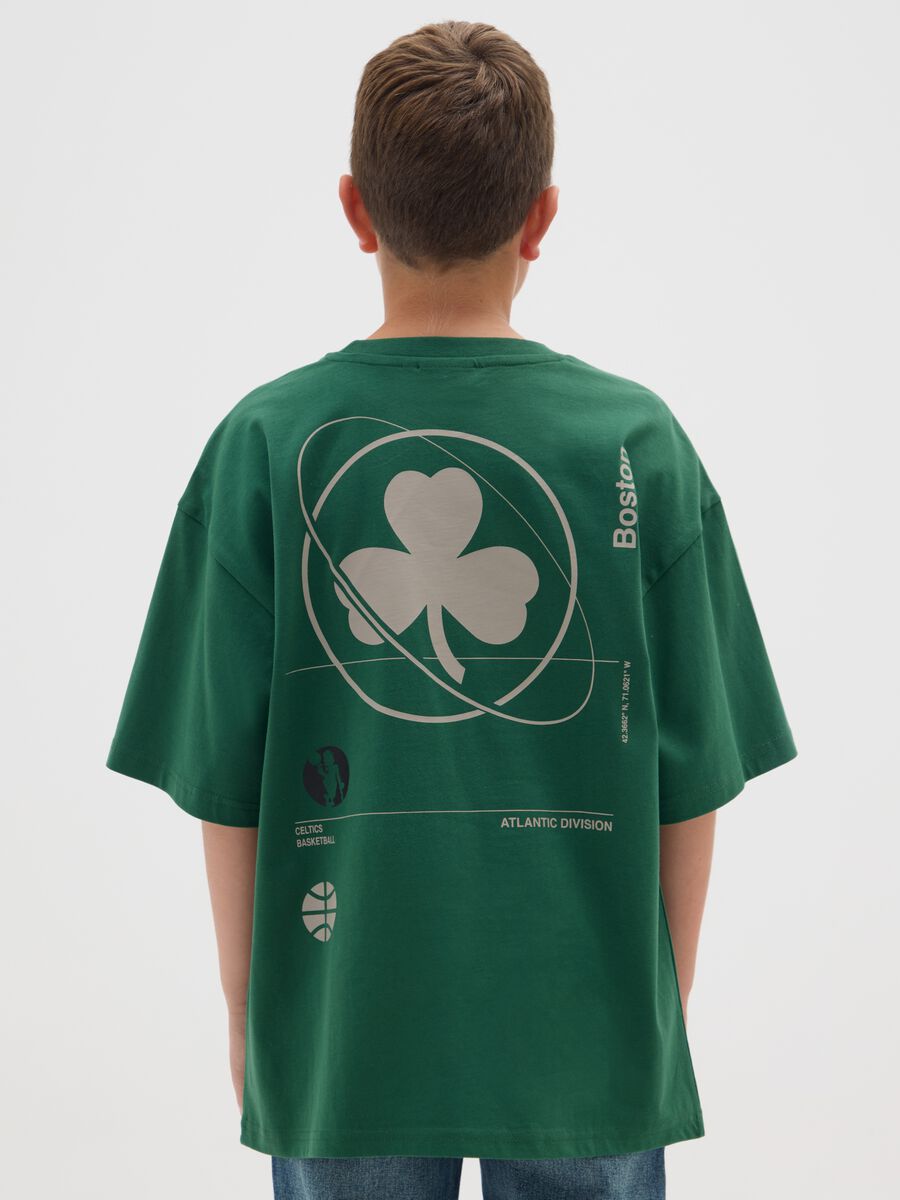 Children's green pure cotton T-shirt regular fit with Boston Celtics print_1