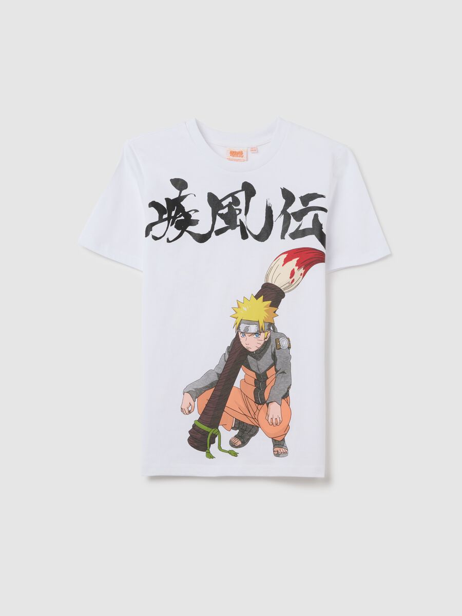 Boys’ oversized white T-shirt in 100% cotton with Naruto print_0
