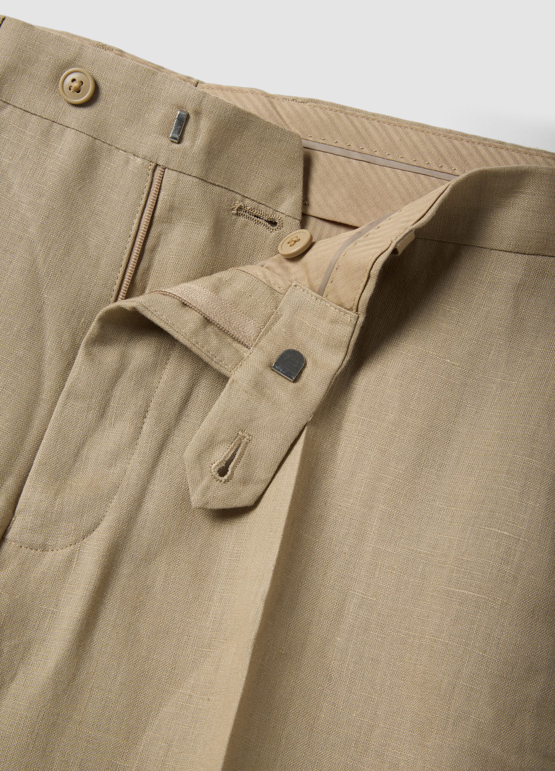 Beige slim-fit pure linen trousers