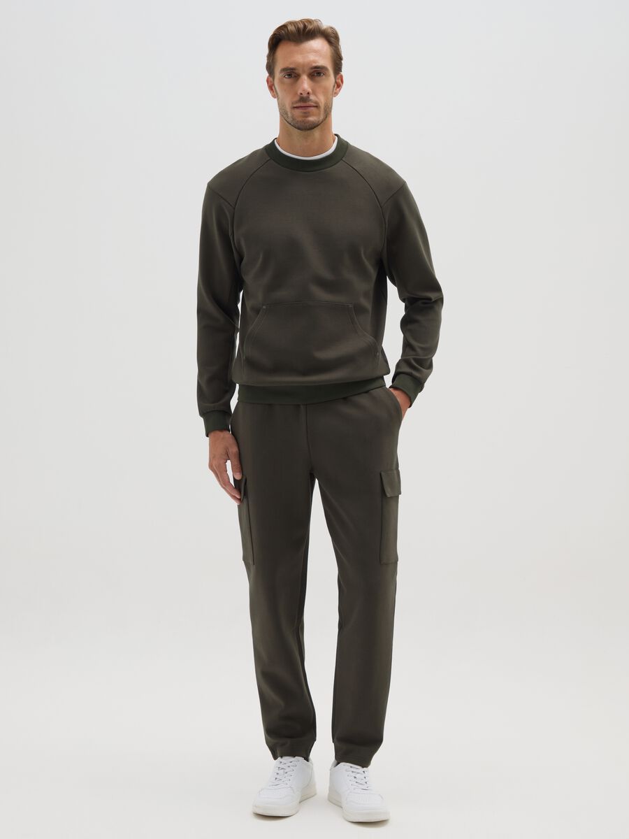 Green Cotton Blend Sweatshirt with Front Pocket_2