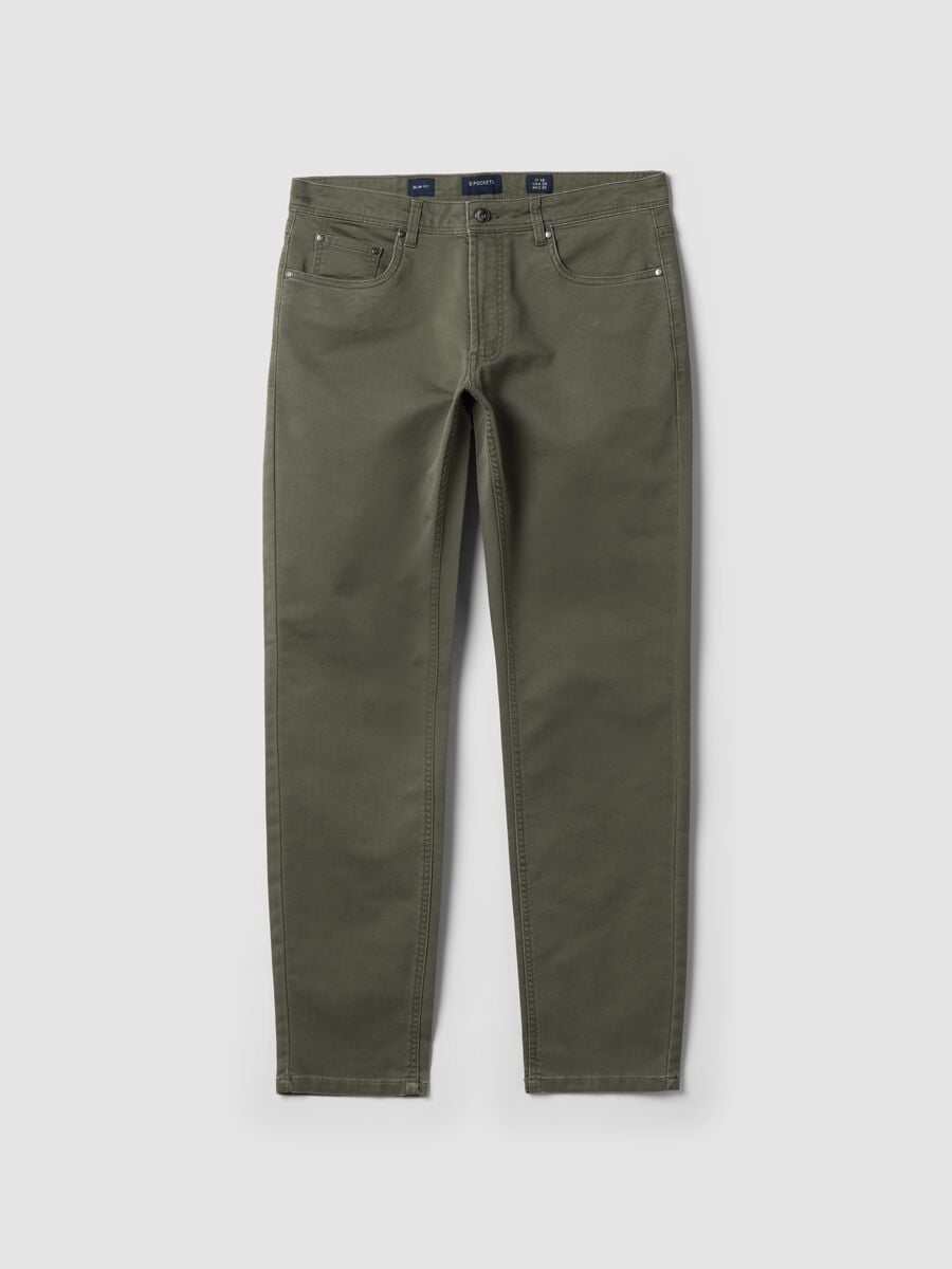 Pantaloni verdi in dobby di cotone elasticizzato slim fit_4