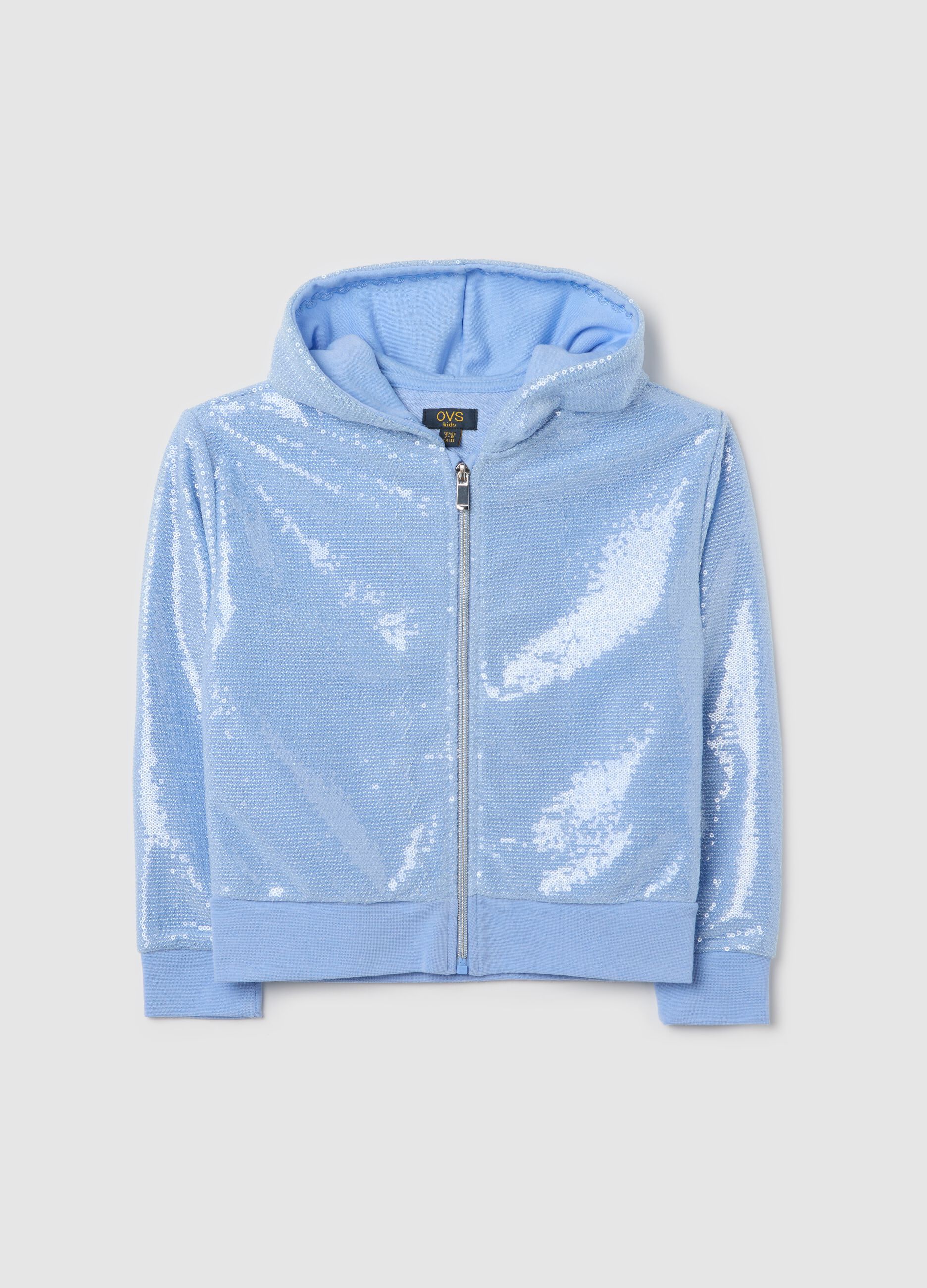 Light blue sweatshirt with sequins and zip