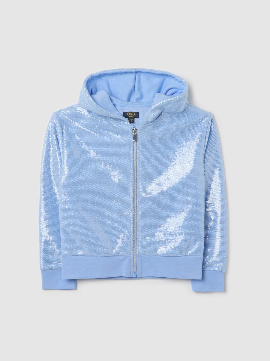 Light blue sweatshirt with sequins and zip_0