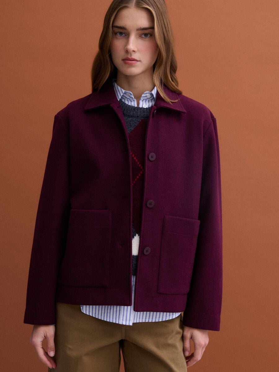 Giacca rossa burgundy in misto viscosa con girocollo regular fit_1