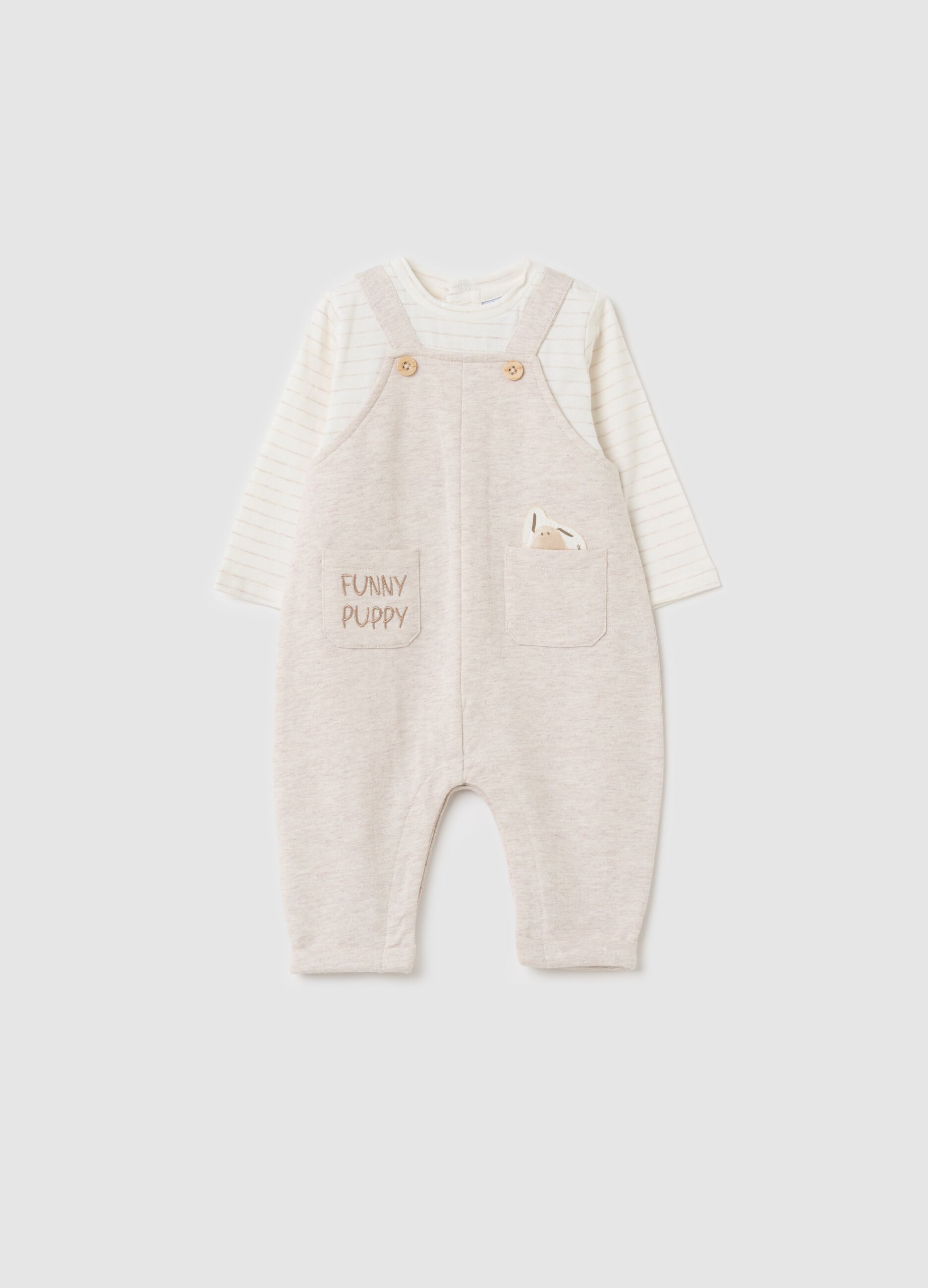 Tutina stile salopette in cotone "Funny Puppy"