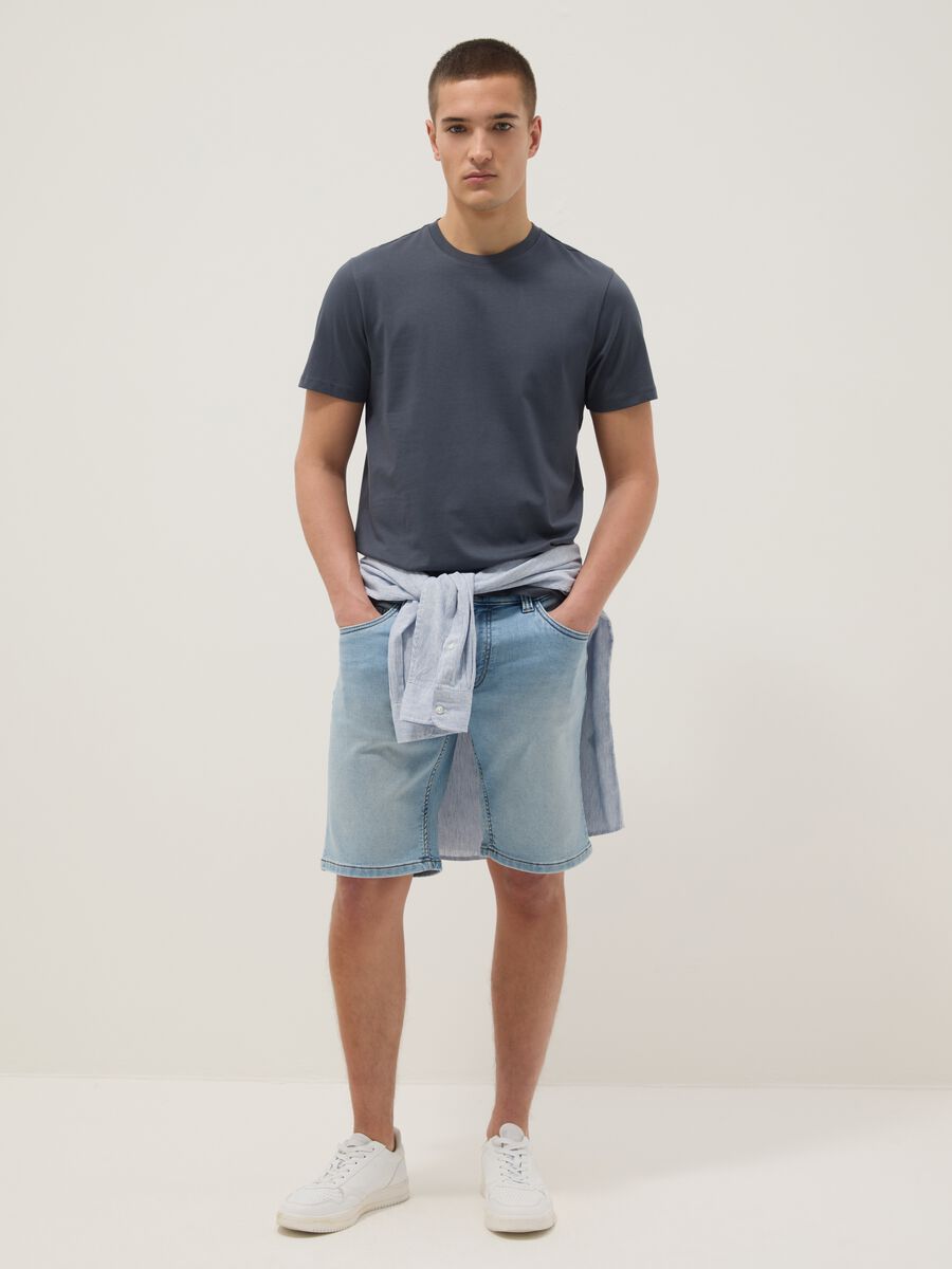 T-shirt a maniche corte in puro cotone blu regular fit_2