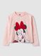 T-shirt rosa in cotone elasticizzato con girocollo e stampa Minnie_0