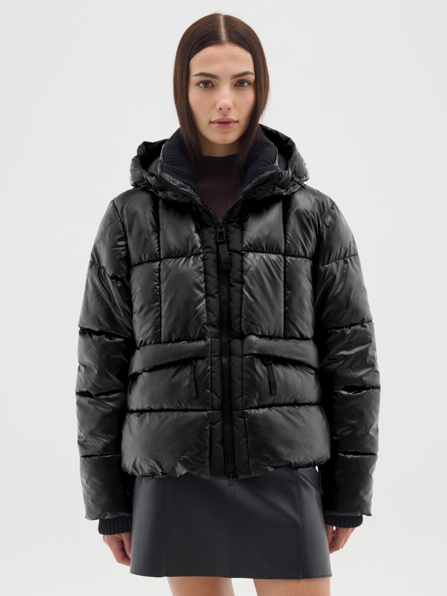 Piumino The Iconic Puffer nero con cappuccio_0