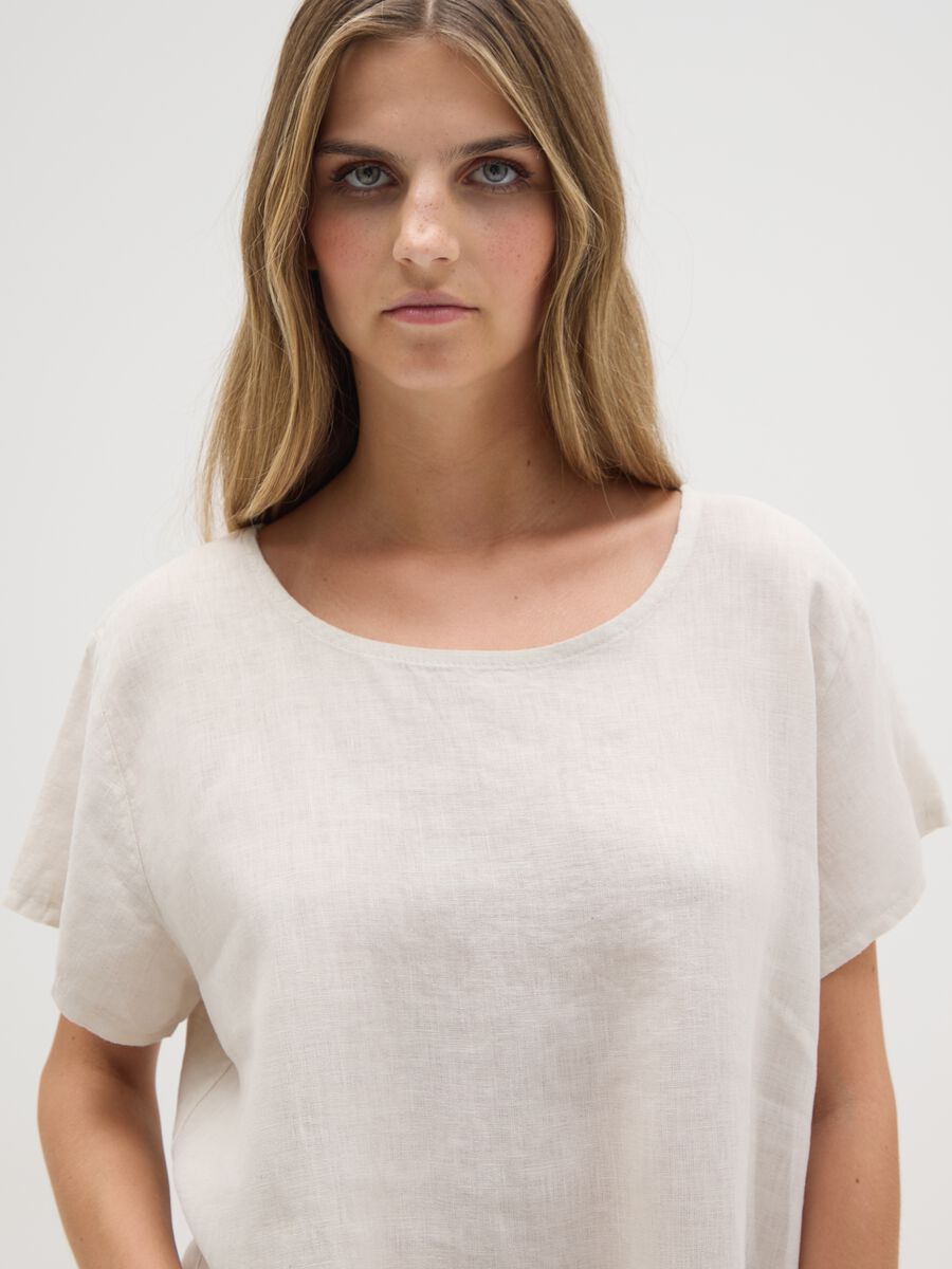 Women's pure linen beige dress regular fit with pockets_3
