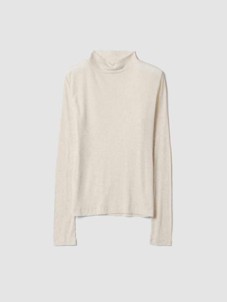 T-shirt bianca in misto lyocell e lana a costine regular fit_0