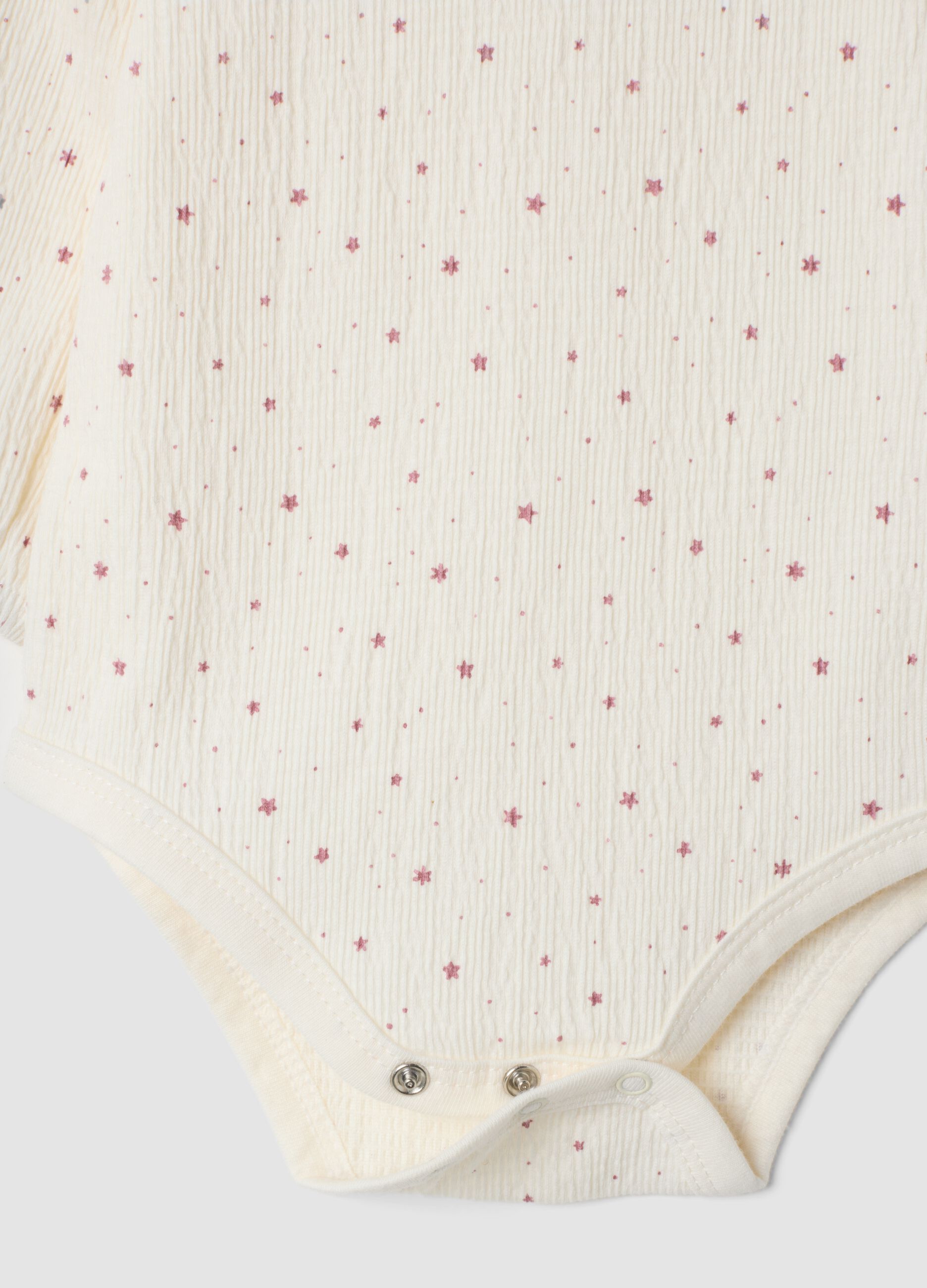White bodysuit with ruffled collar in stretch organic cotton