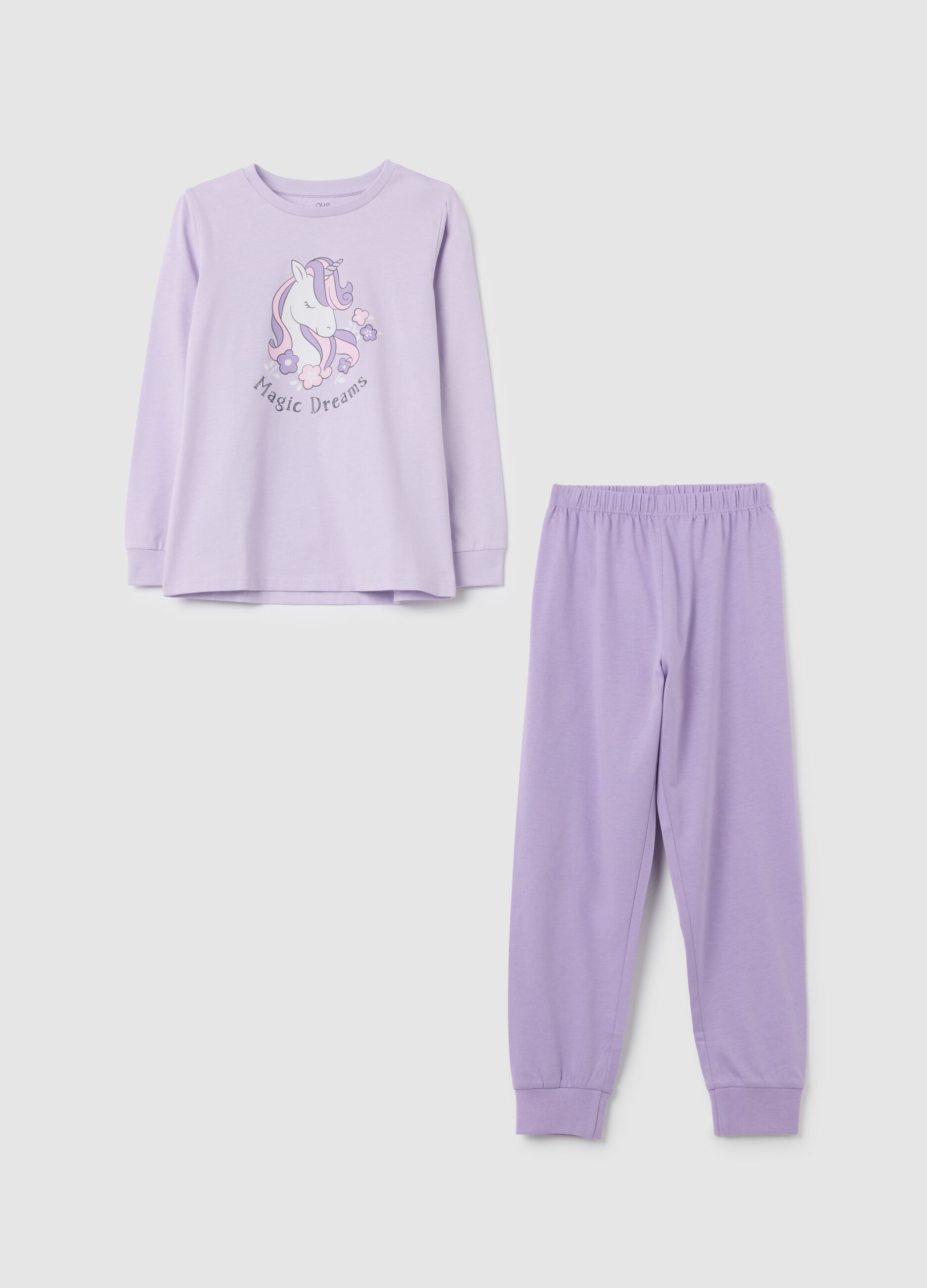 Lilac Pyjamas with Unicorn and Floral Print