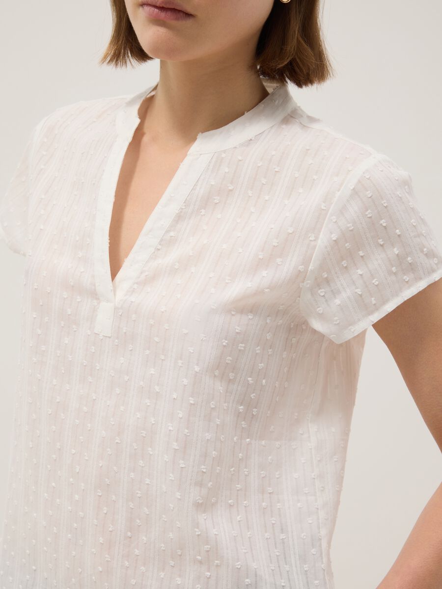 Pure cotton white shirt regular fit deep V with sheerness_3